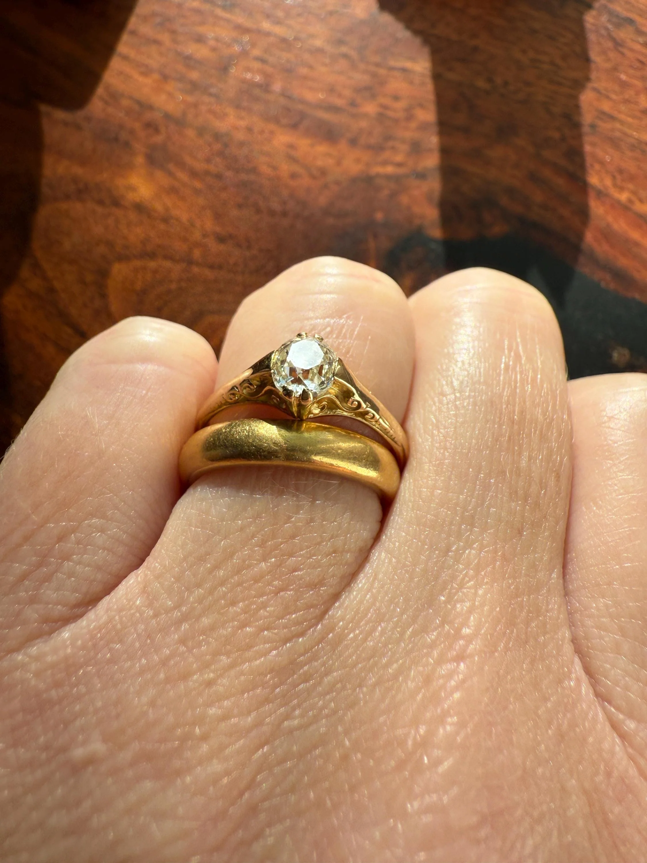 Scrolled Eye Clean Antique .7 Carat Old Mine Cut DIAMOND Solitaire Ornate Victorian Engagement Ring 18k Gold Romantic Gift - Image 4