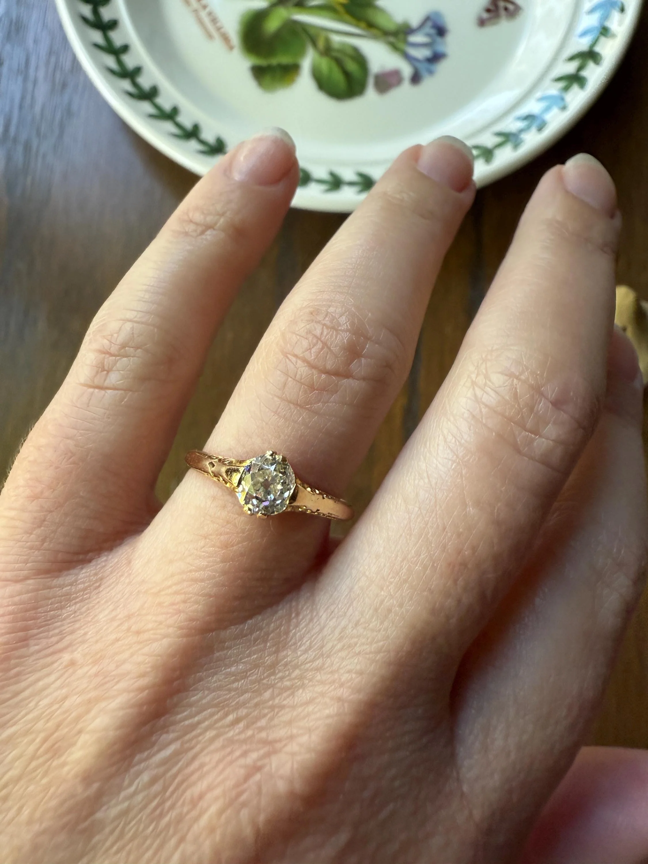 Scrolled Eye Clean Antique .7 Carat Old Mine Cut DIAMOND Solitaire Ornate Victorian Engagement Ring 18k Gold Romantic Gift - Image 5