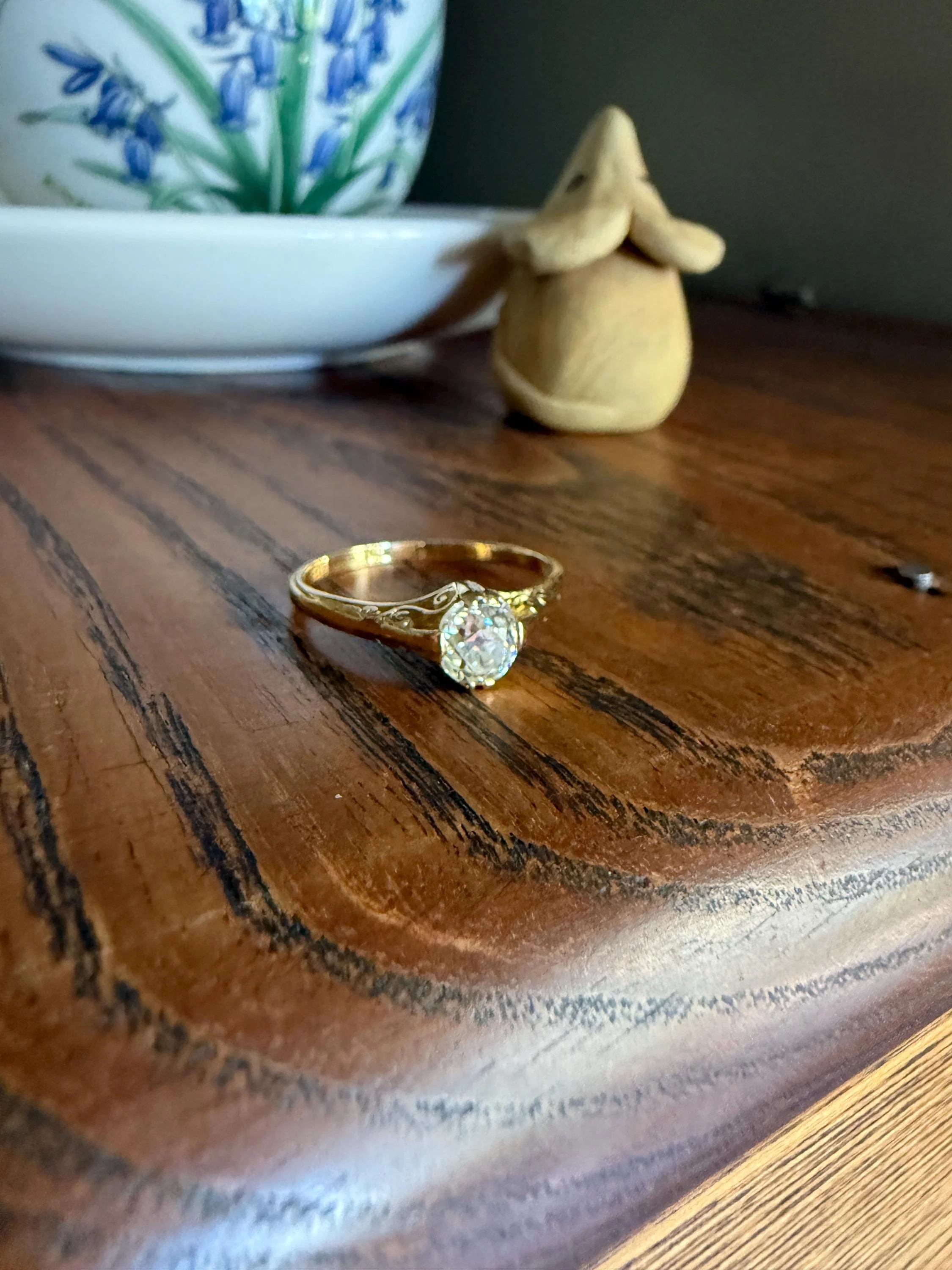 Scrolled Eye Clean Antique .7 Carat Old Mine Cut DIAMOND Solitaire Ornate Victorian Engagement Ring 18k Gold Romantic Gift - Image 8