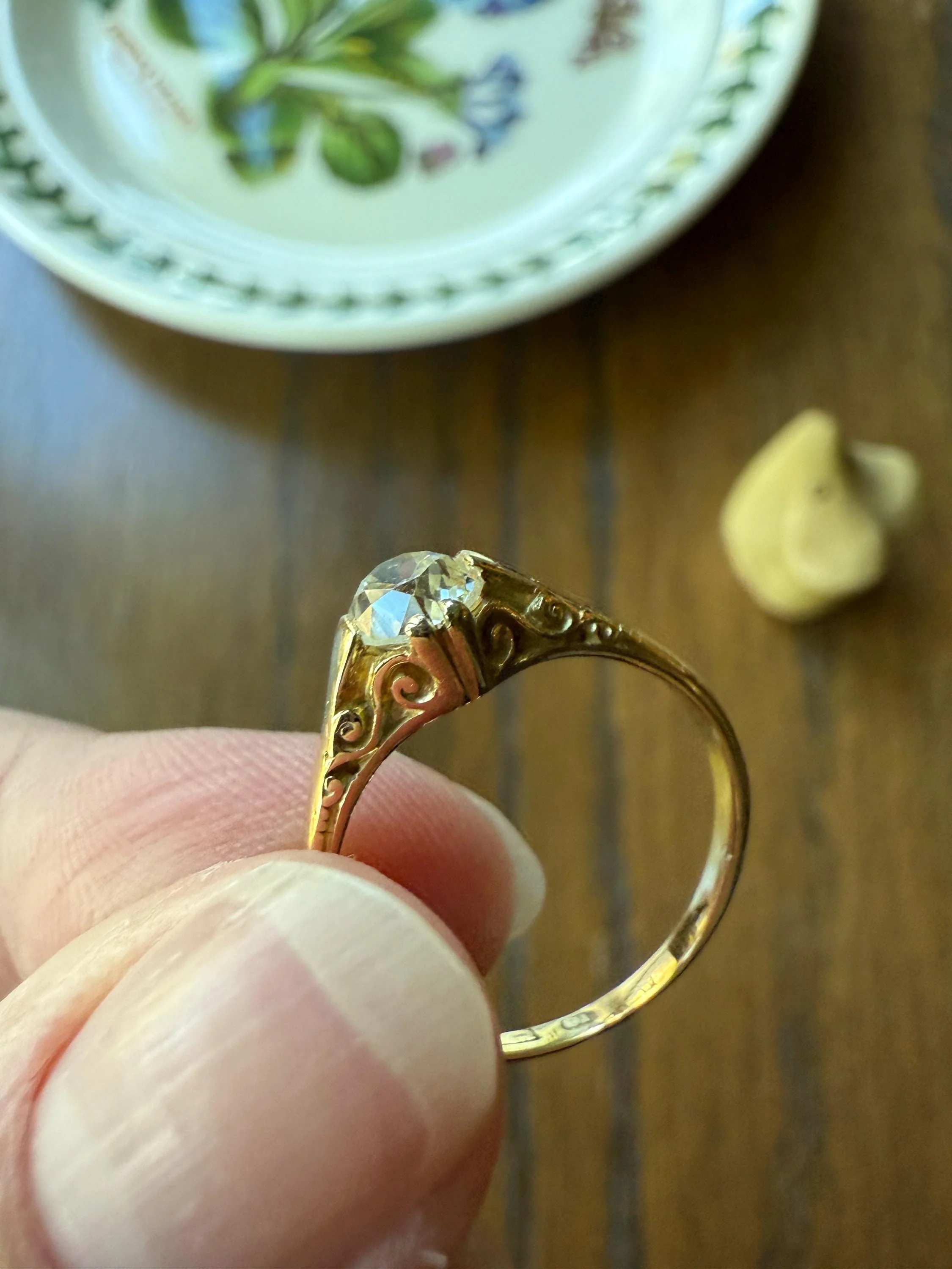 Scrolled Eye Clean Antique .7 Carat Old Mine Cut DIAMOND Solitaire Ornate Victorian Engagement Ring 18k Gold Romantic Gift - Image 9