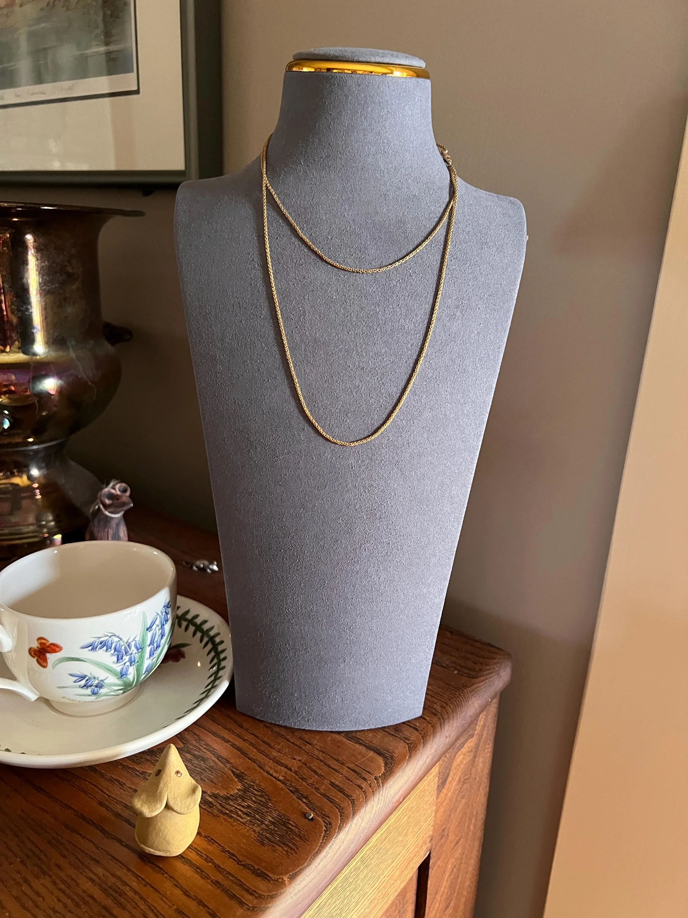Rich ANTIQUE 14k Gold Locket / Pendant Holder Braided Double Strand Box Chain Long Guard Muff Necklace Dog Clip Solid - Image 2