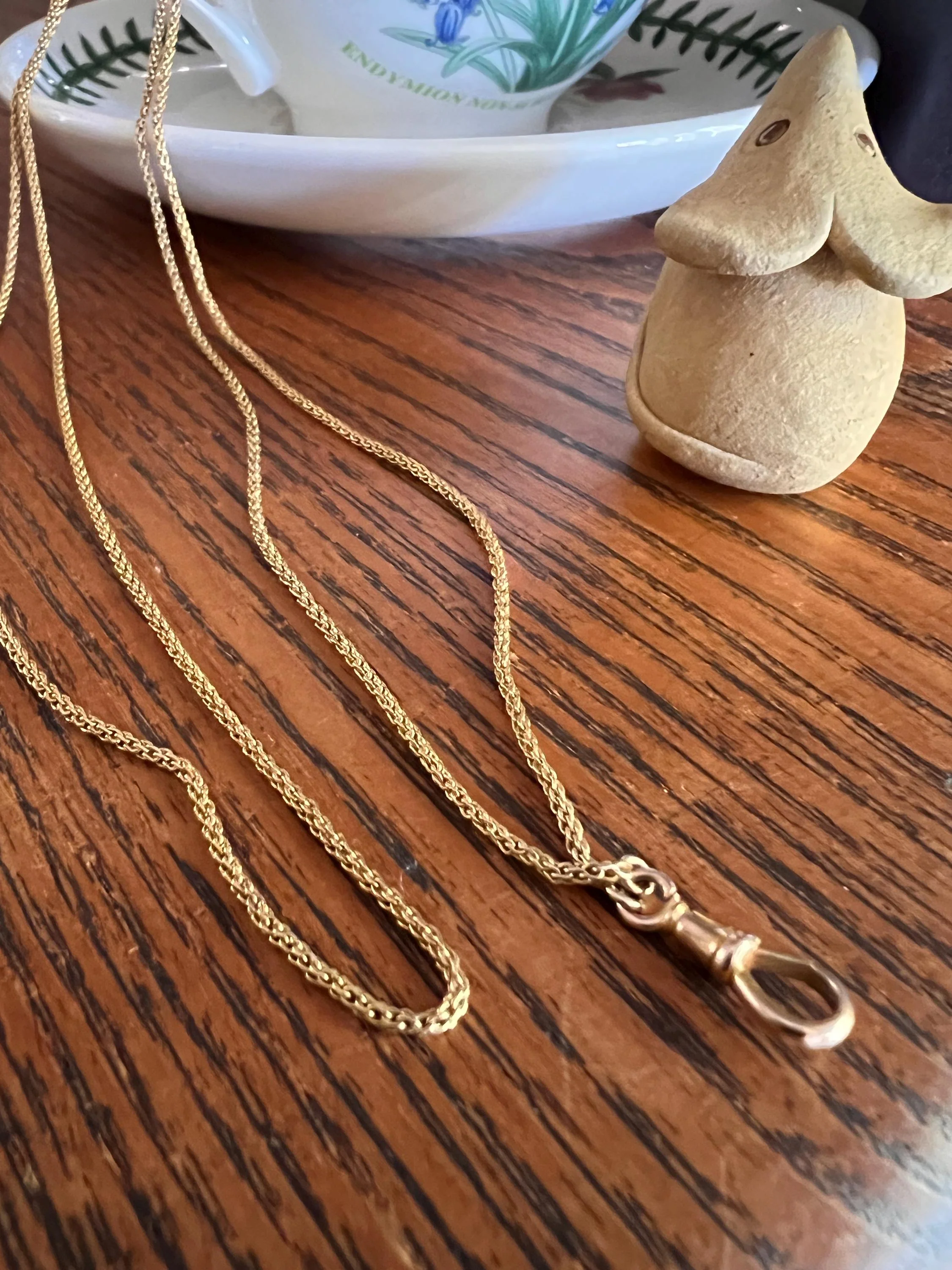 Rich ANTIQUE 14k Gold Locket / Pendant Holder Braided Double Strand Box Chain Long Guard Muff Necklace Dog Clip Solid - Image 3