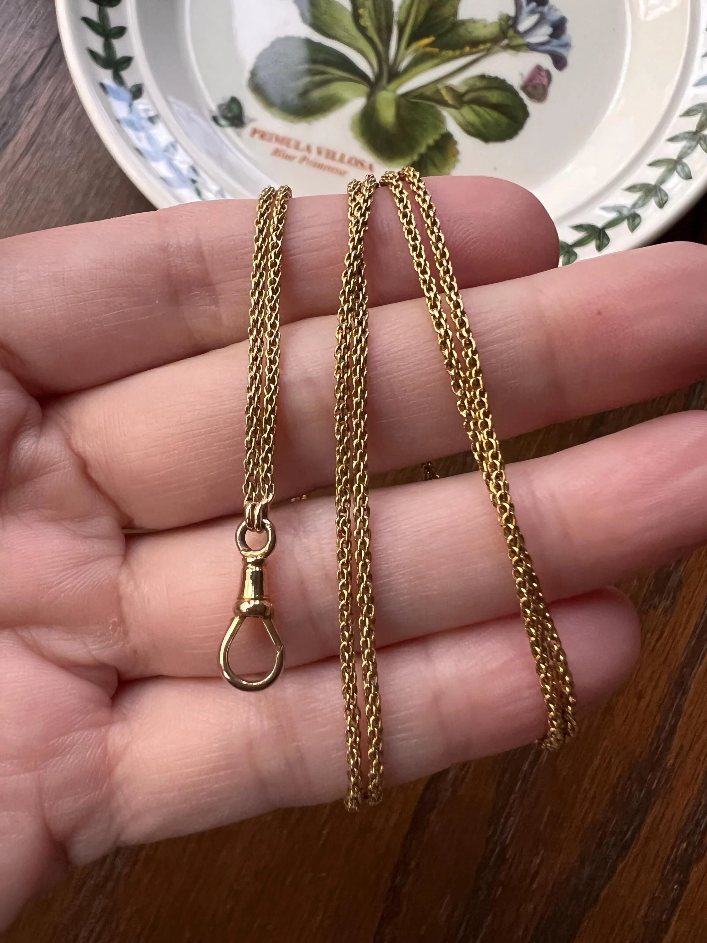 Rich ANTIQUE 14k Gold Locket / Pendant Holder Braided Double Strand Box Chain Long Guard Muff Necklace Dog Clip Solid - Image 7