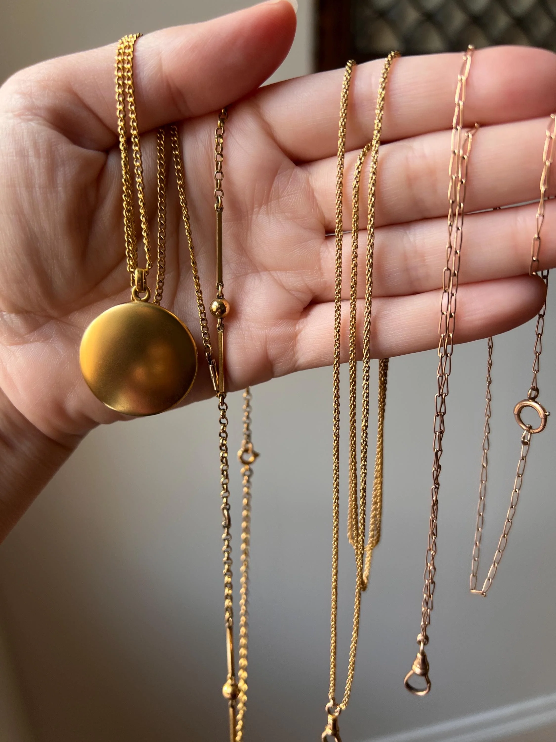 Rich ANTIQUE 14k Gold Locket / Pendant Holder Braided Double Strand Box Chain Long Guard Muff Necklace Dog Clip Solid - Image 8