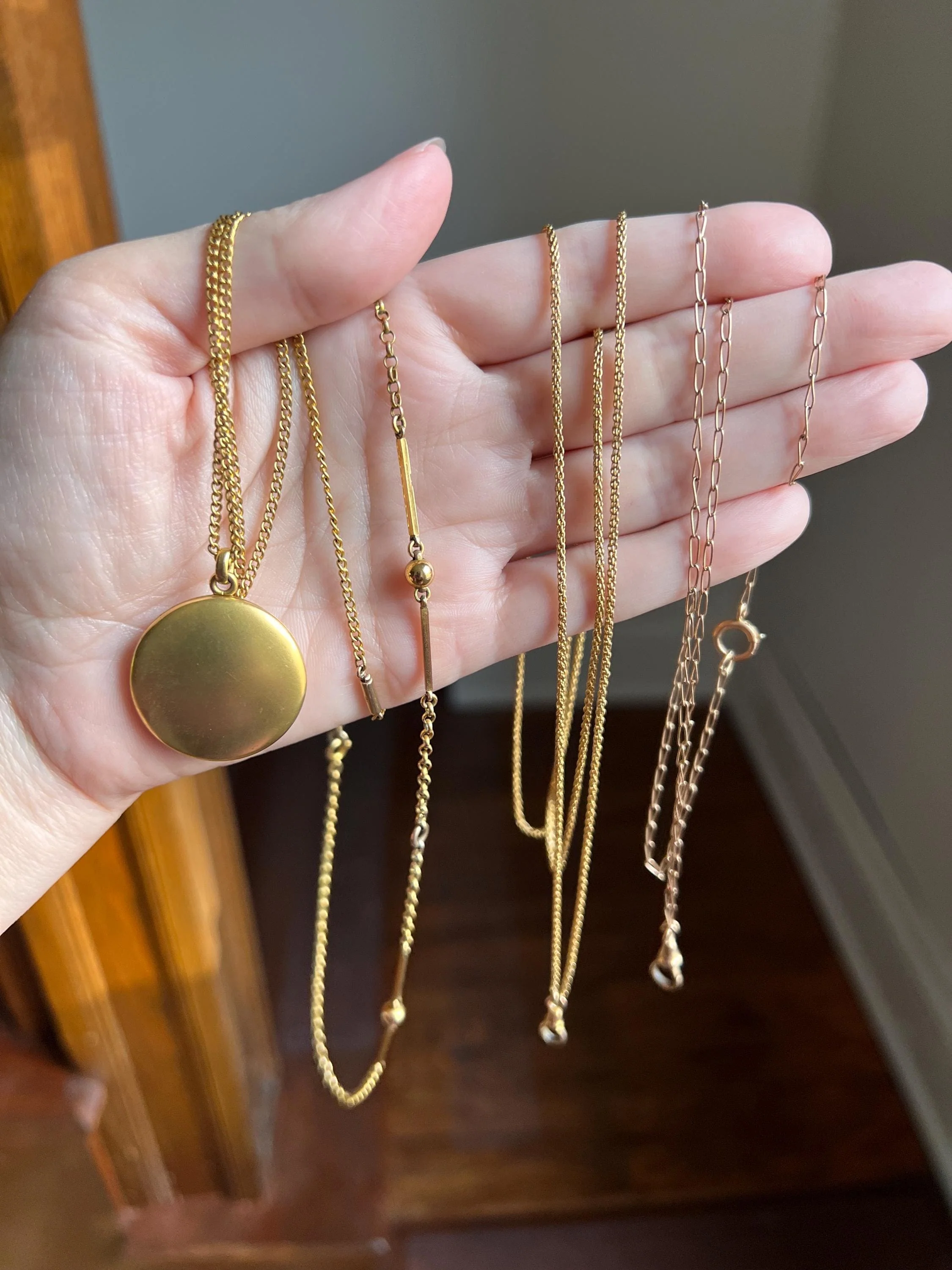 Rich ANTIQUE 14k Gold Locket / Pendant Holder Braided Double Strand Box Chain Long Guard Muff Necklace Dog Clip Solid - Image 9