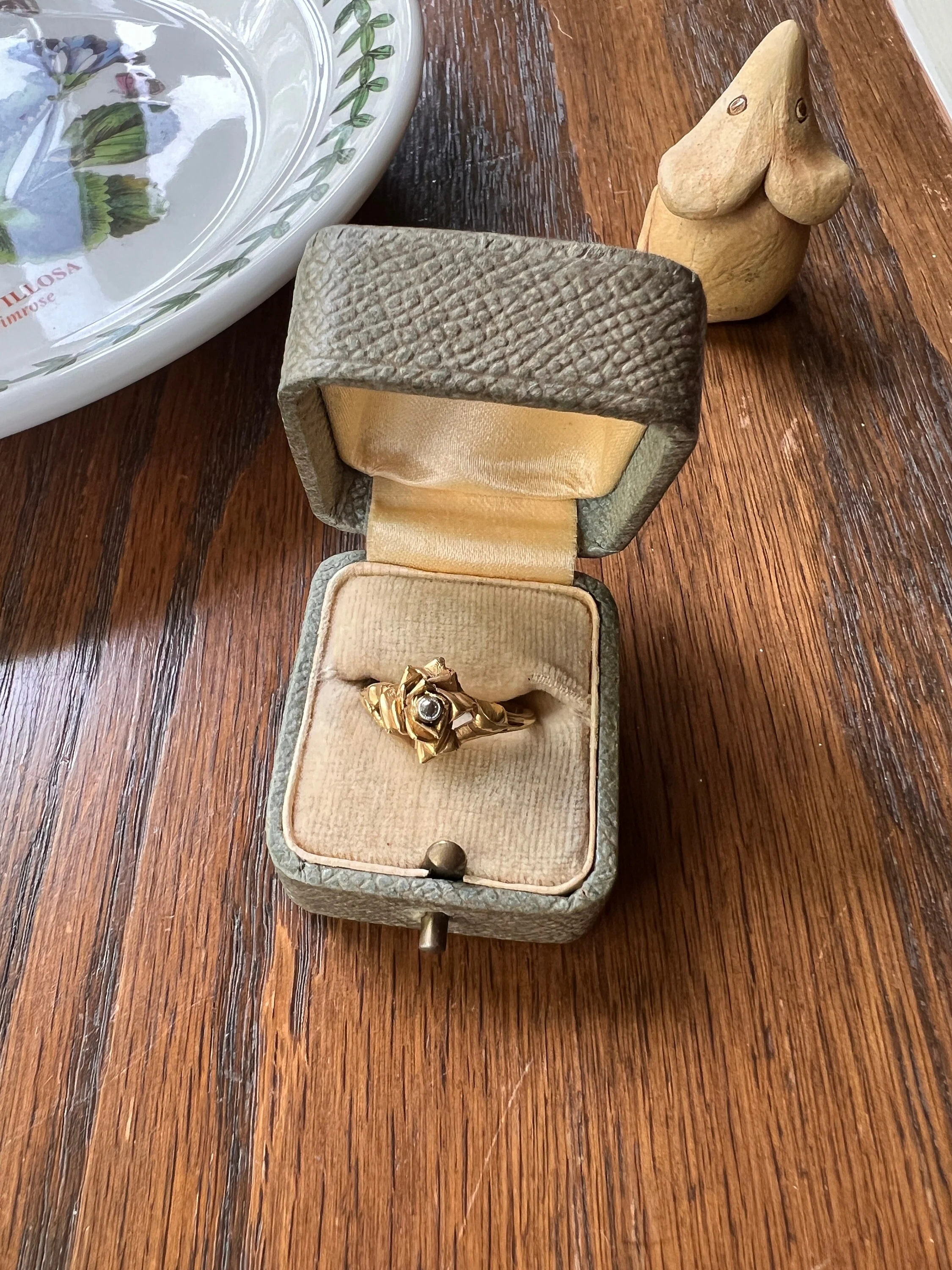 ROSE Floral Figural French Art Nouveau Antique Single Cut Diamond 18k Gold Ring - Image 3