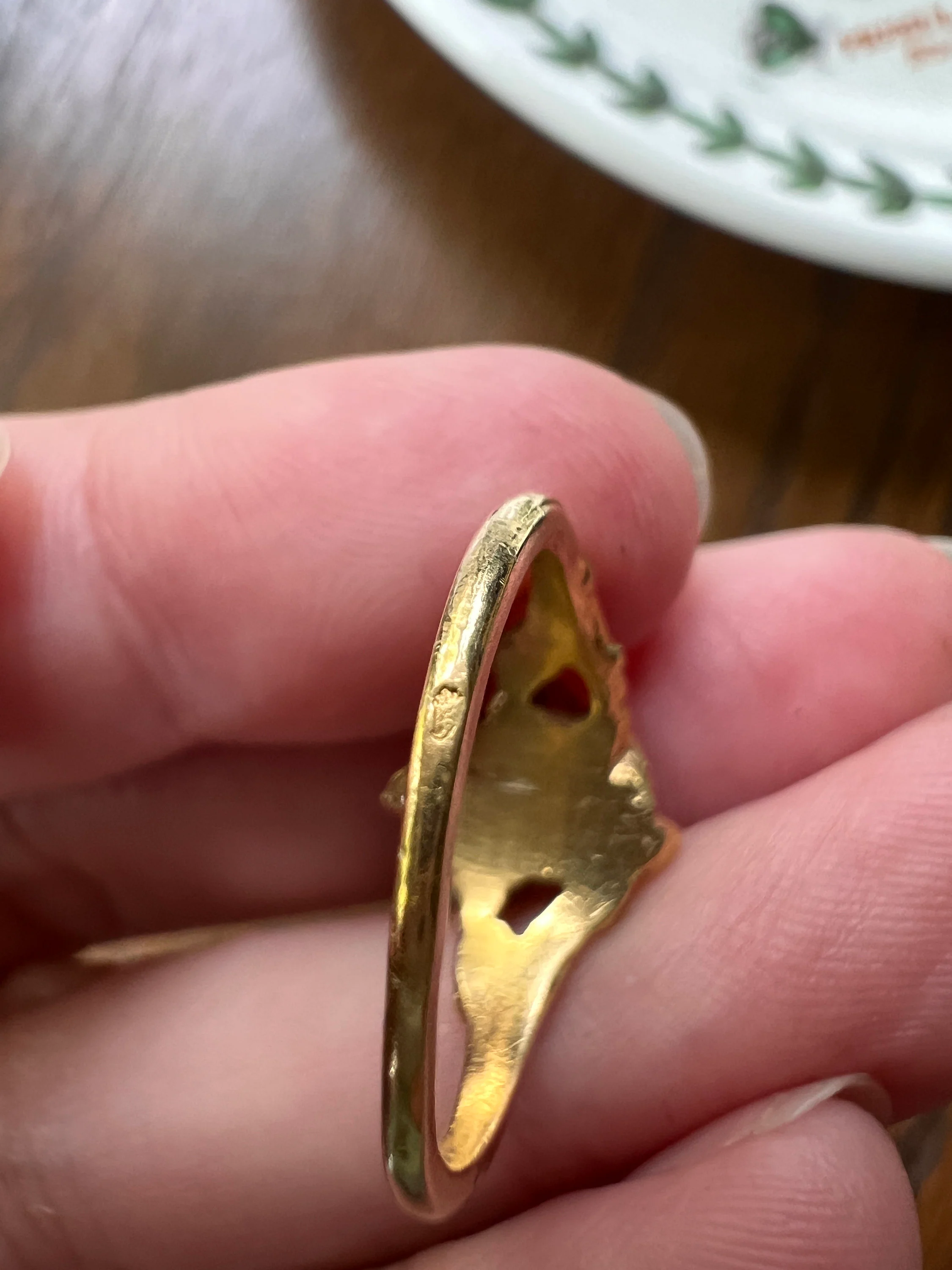 ROSE Floral Figural French Art Nouveau Antique Single Cut Diamond 18k Gold Ring - Image 7