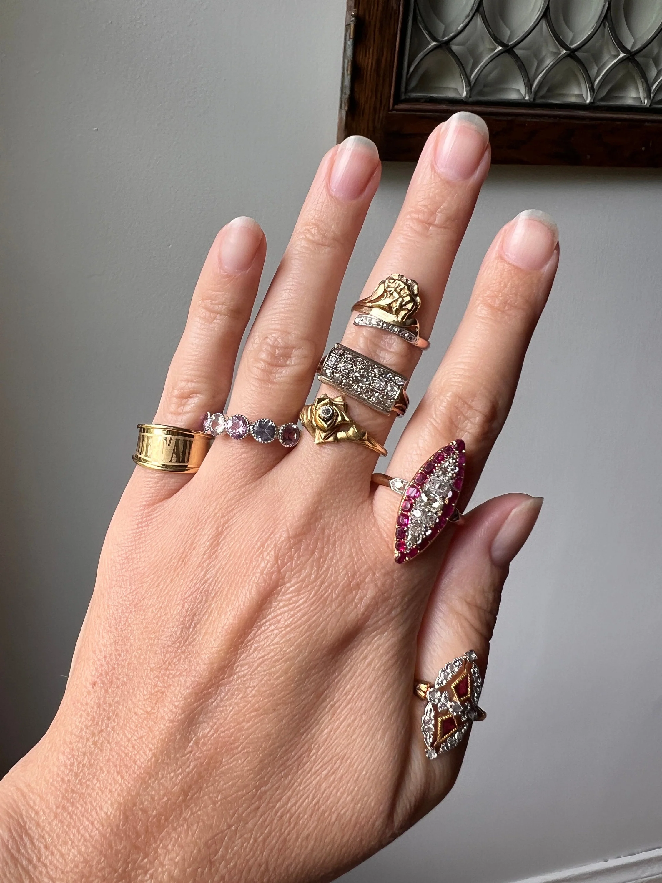 ROSE Floral Figural French Art Nouveau Antique Single Cut Diamond 18k Gold Ring - Image 8