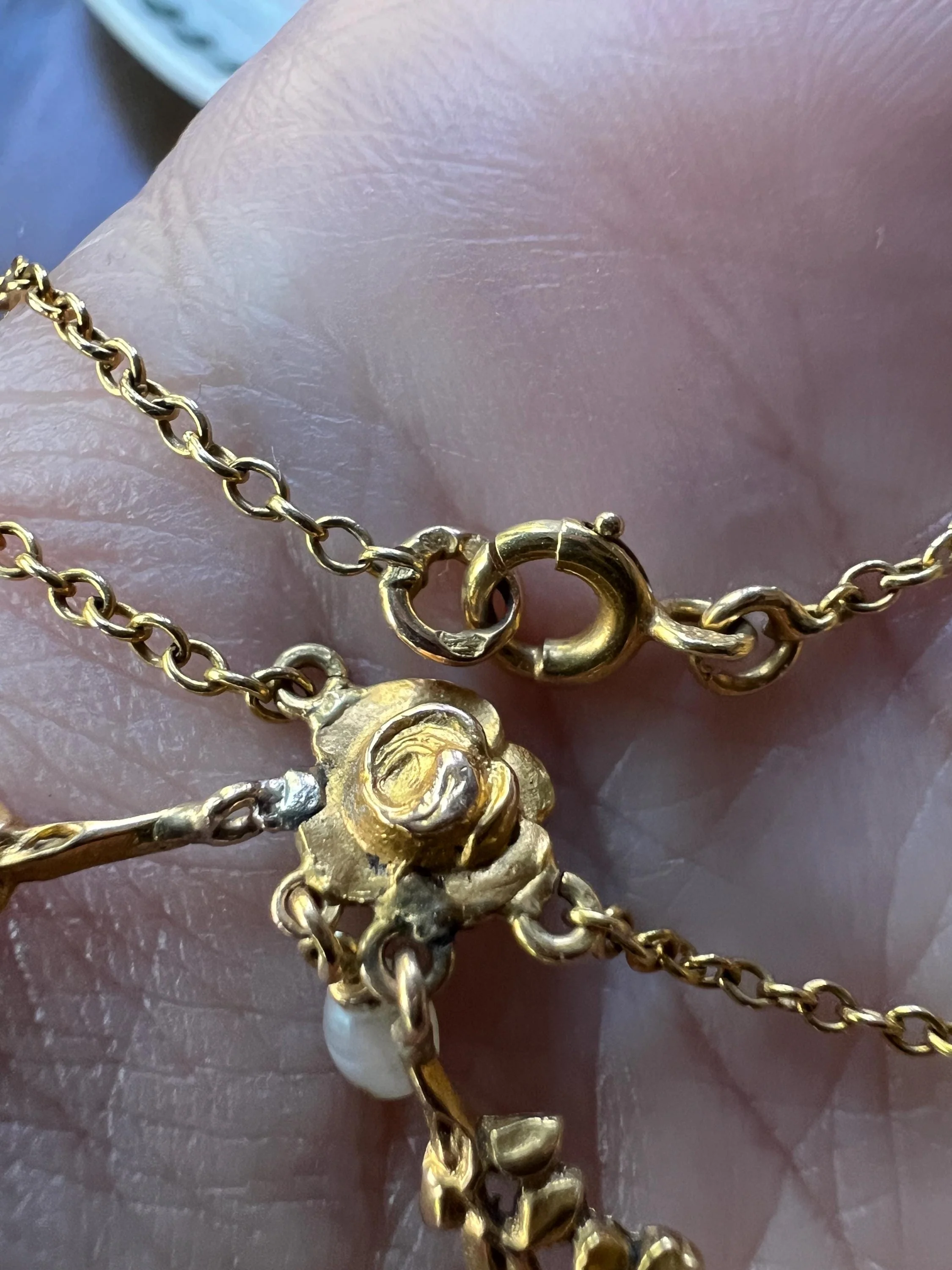 ROSES Floral Garland Festoon French Art Nouveau Pearl 18k Gold Draping Necklace Chain Belle Epoque - Image 11