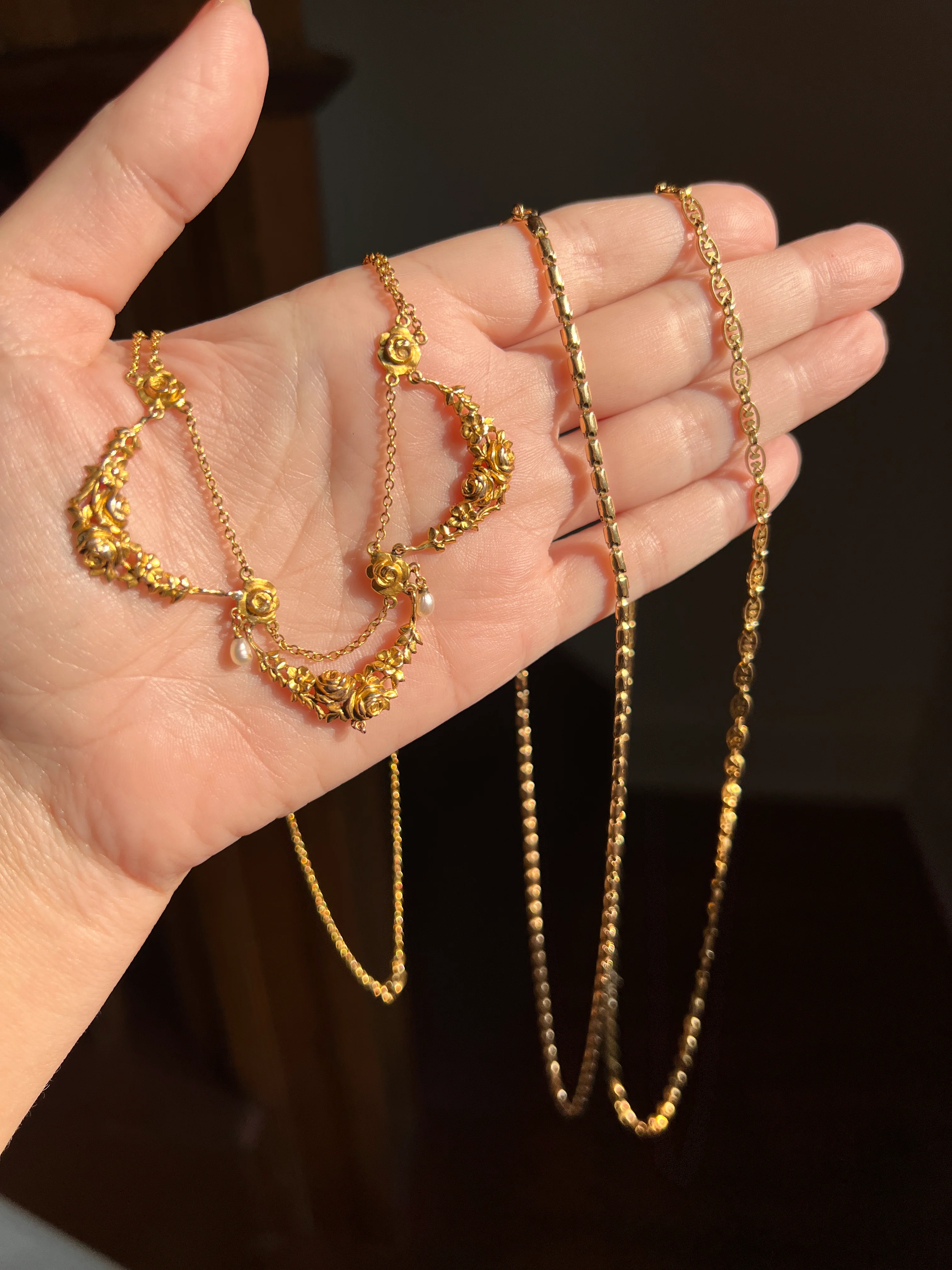 ROSES Floral Garland Festoon French Art Nouveau Pearl 18k Gold Draping Necklace Chain Belle Epoque - Image 13