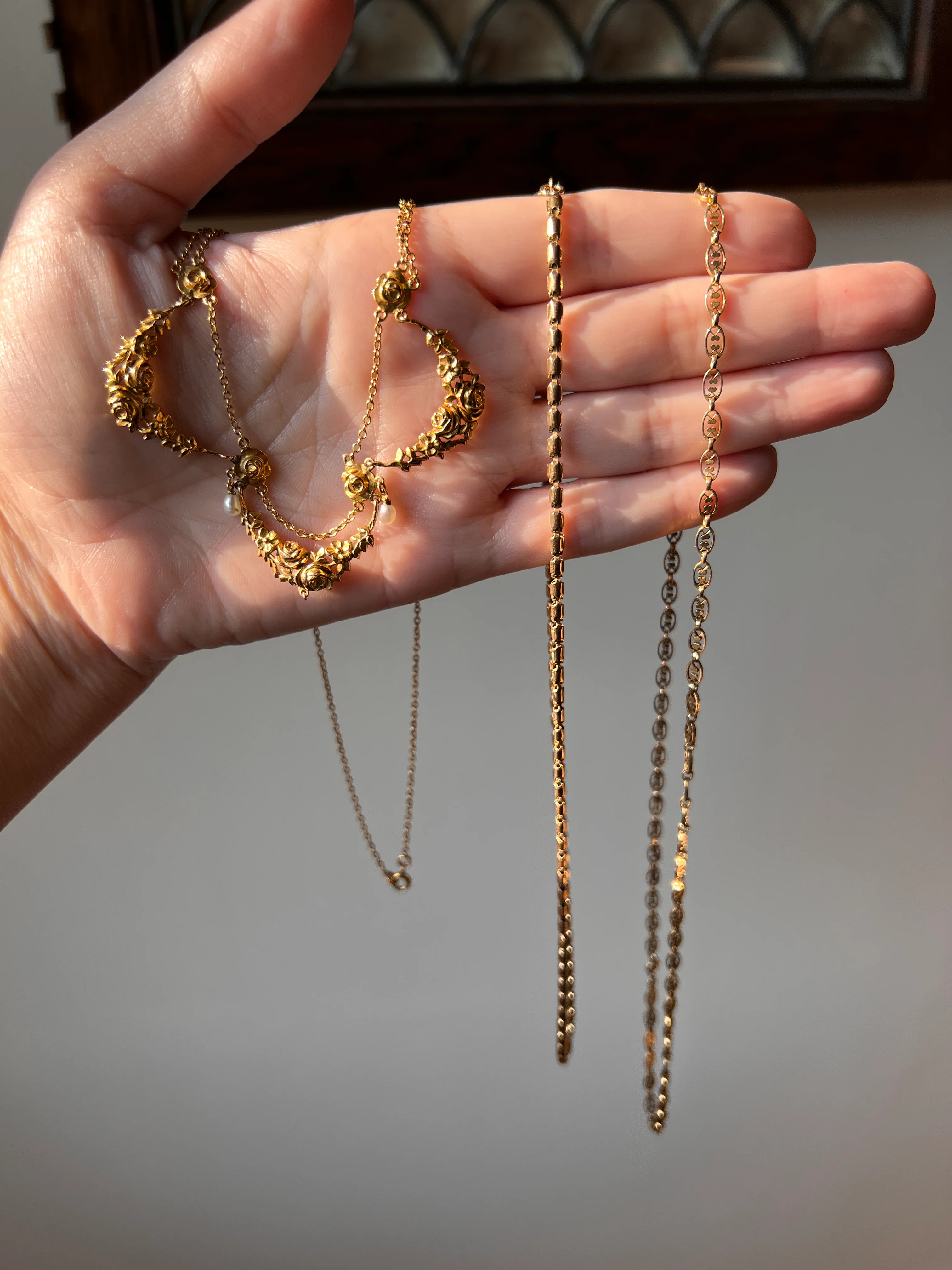 ROSES Floral Garland Festoon French Art Nouveau Pearl 18k Gold Draping Necklace Chain Belle Epoque - Image 14
