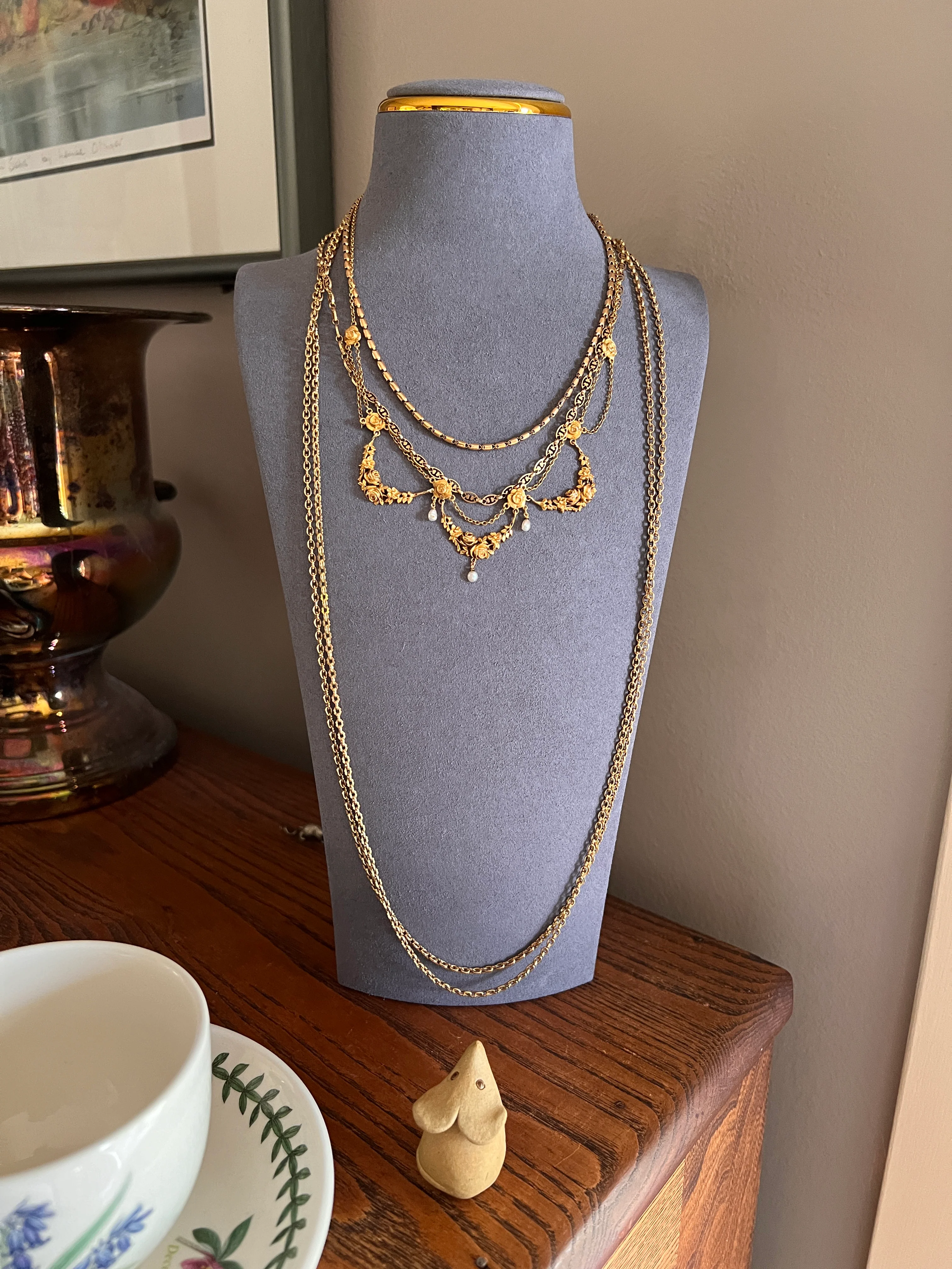 ROSES Floral Garland Festoon French Art Nouveau Pearl 18k Gold Draping Necklace Chain Belle Epoque - Image 15