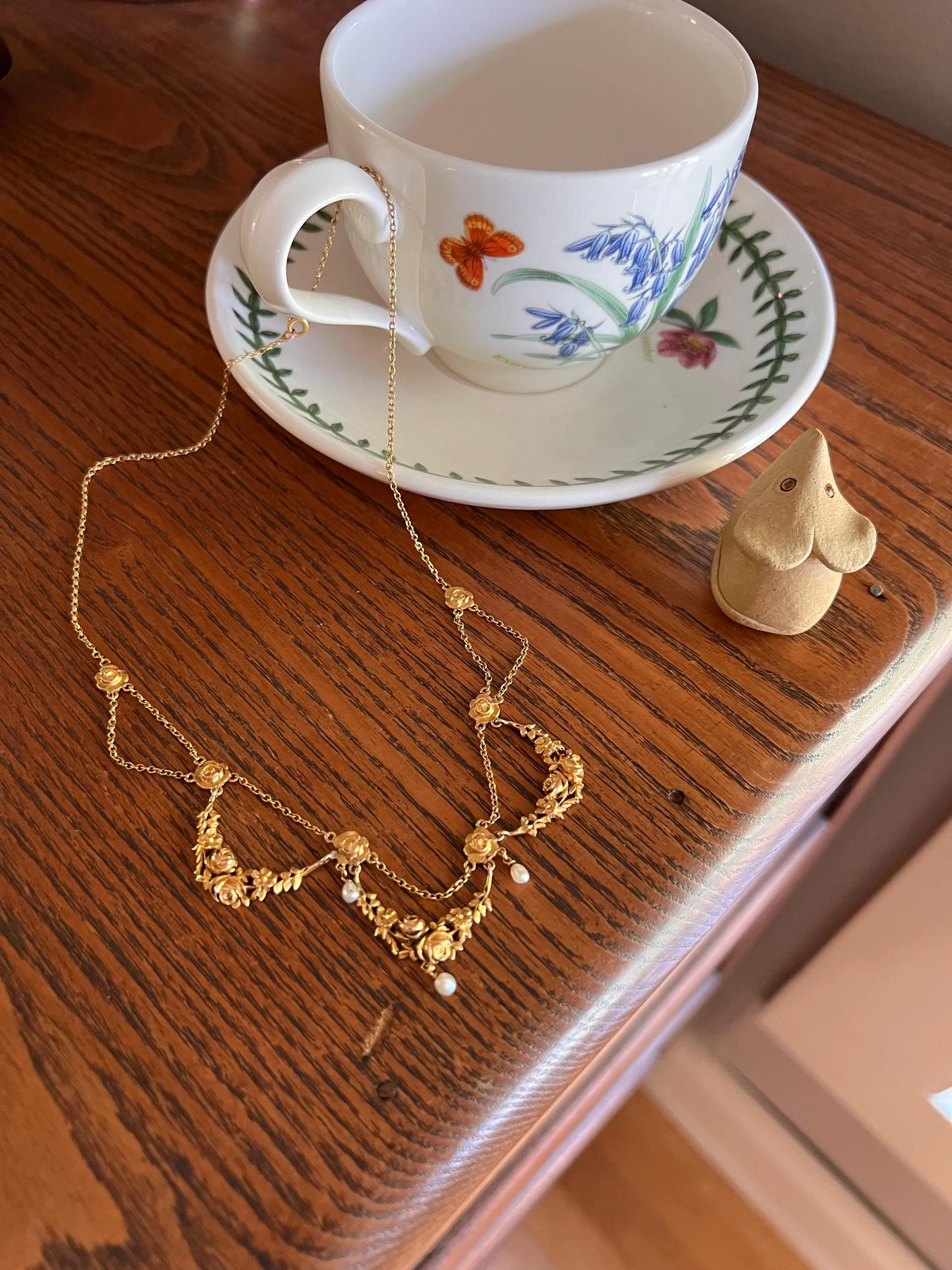 ROSES Floral Garland Festoon French Art Nouveau Pearl 18k Gold Draping Necklace Chain Belle Epoque - Image 4