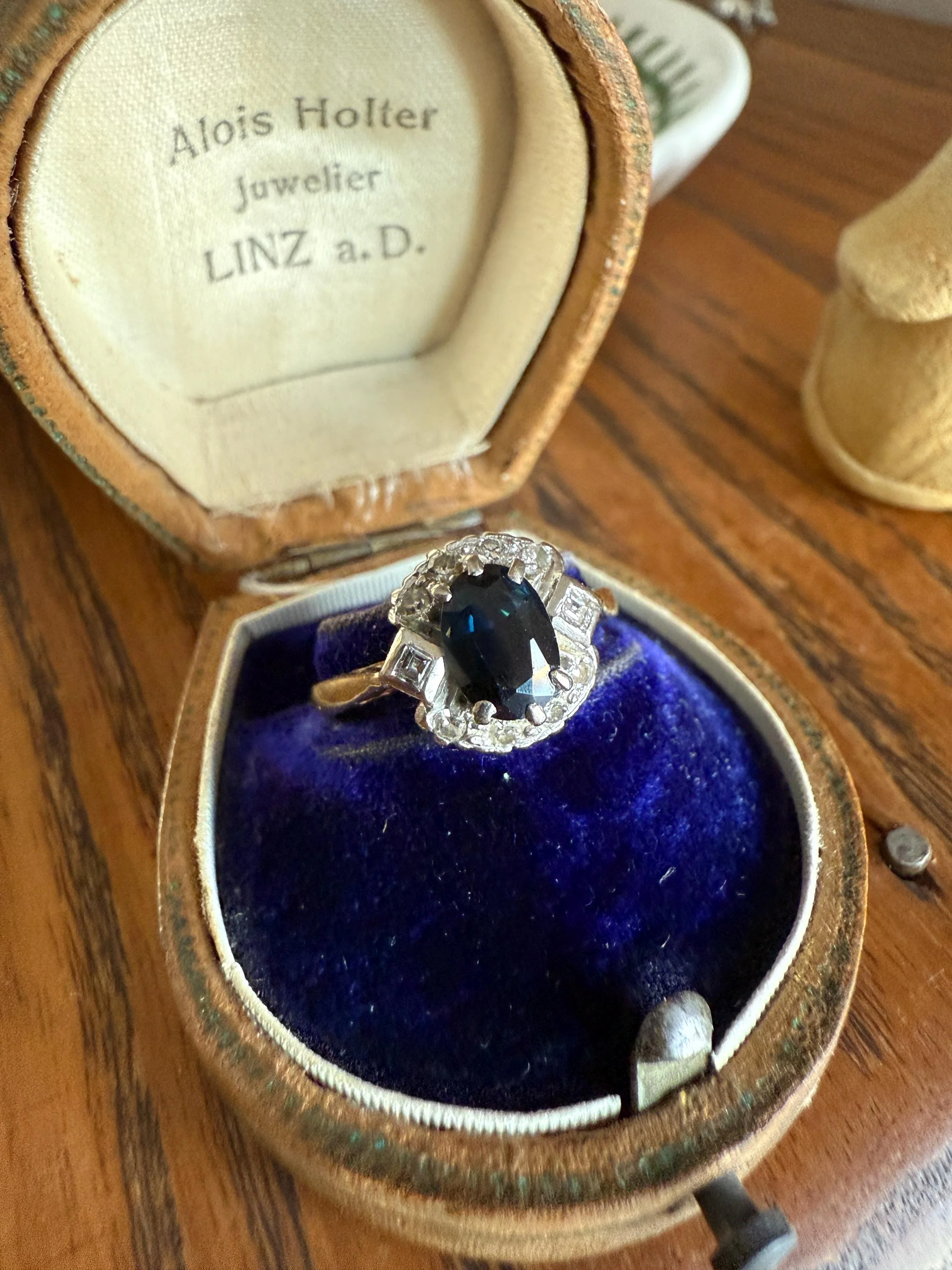 SAPPHIRE Natural Blue Green Single & Square Step Cut DIAMOND Halo Ring 18k Gold Platinum Vintage to Antique Art Deco Teal Gift Stacker - Image 14