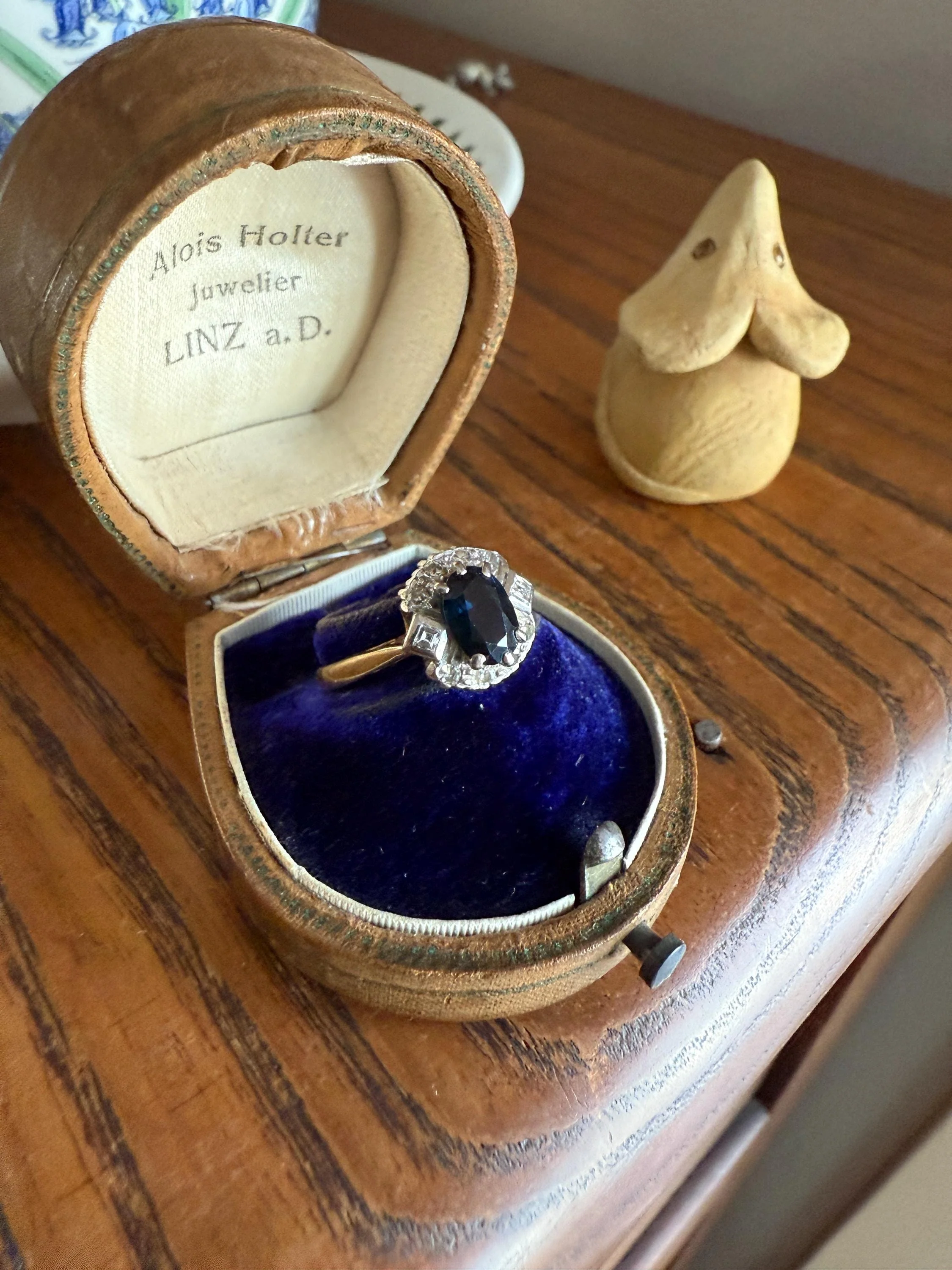 SAPPHIRE Natural Blue Green Single & Square Step Cut DIAMOND Halo Ring 18k Gold Platinum Vintage to Antique Art Deco Teal Gift Stacker - Image 4