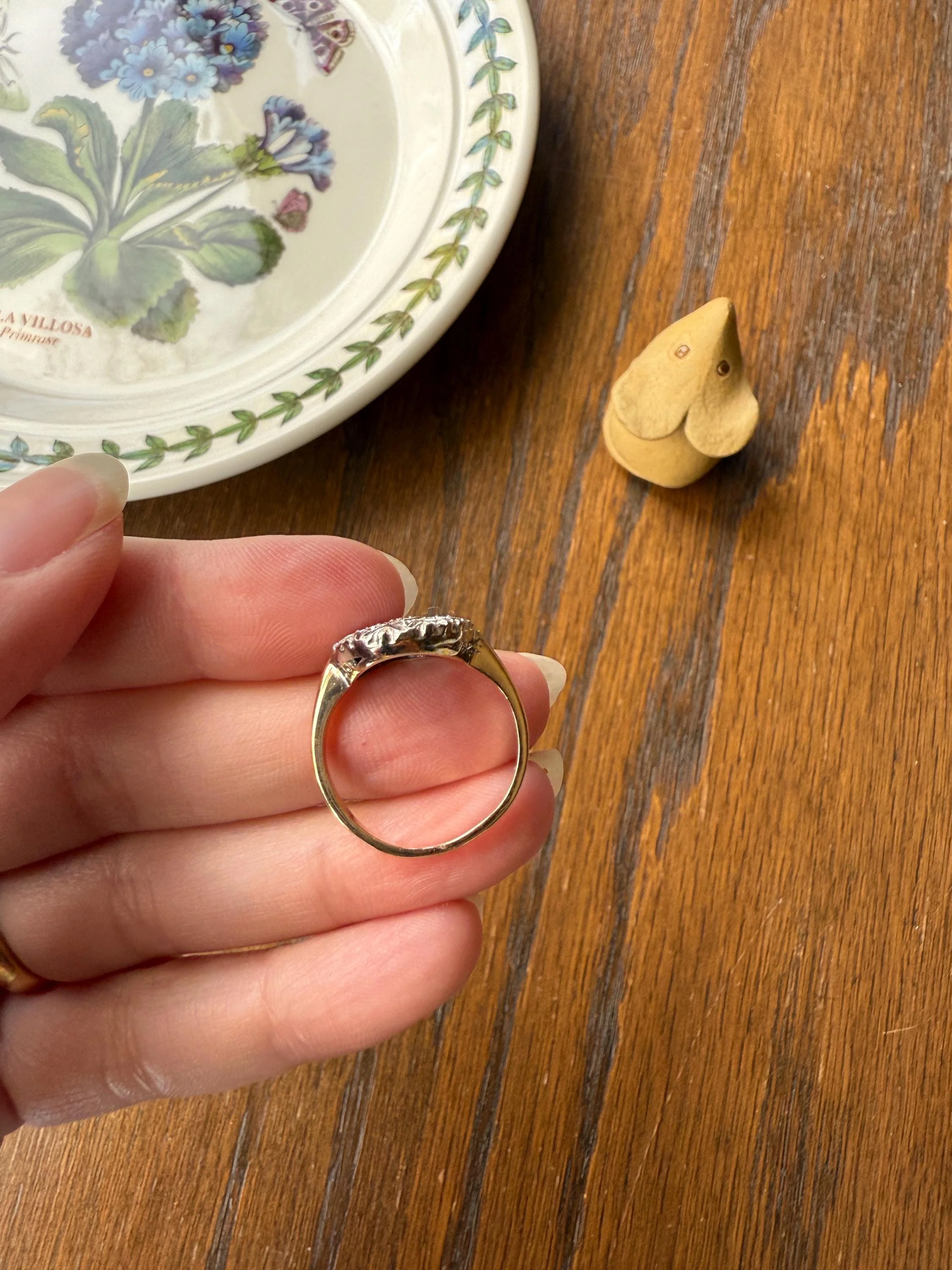 Scalloped Oval Antique Old Single Cut Diamond Open Work Shield Panel Ring 14k Two Tone Gold Cocktail Stacker Marquise Illusion Starburst - Image 15
