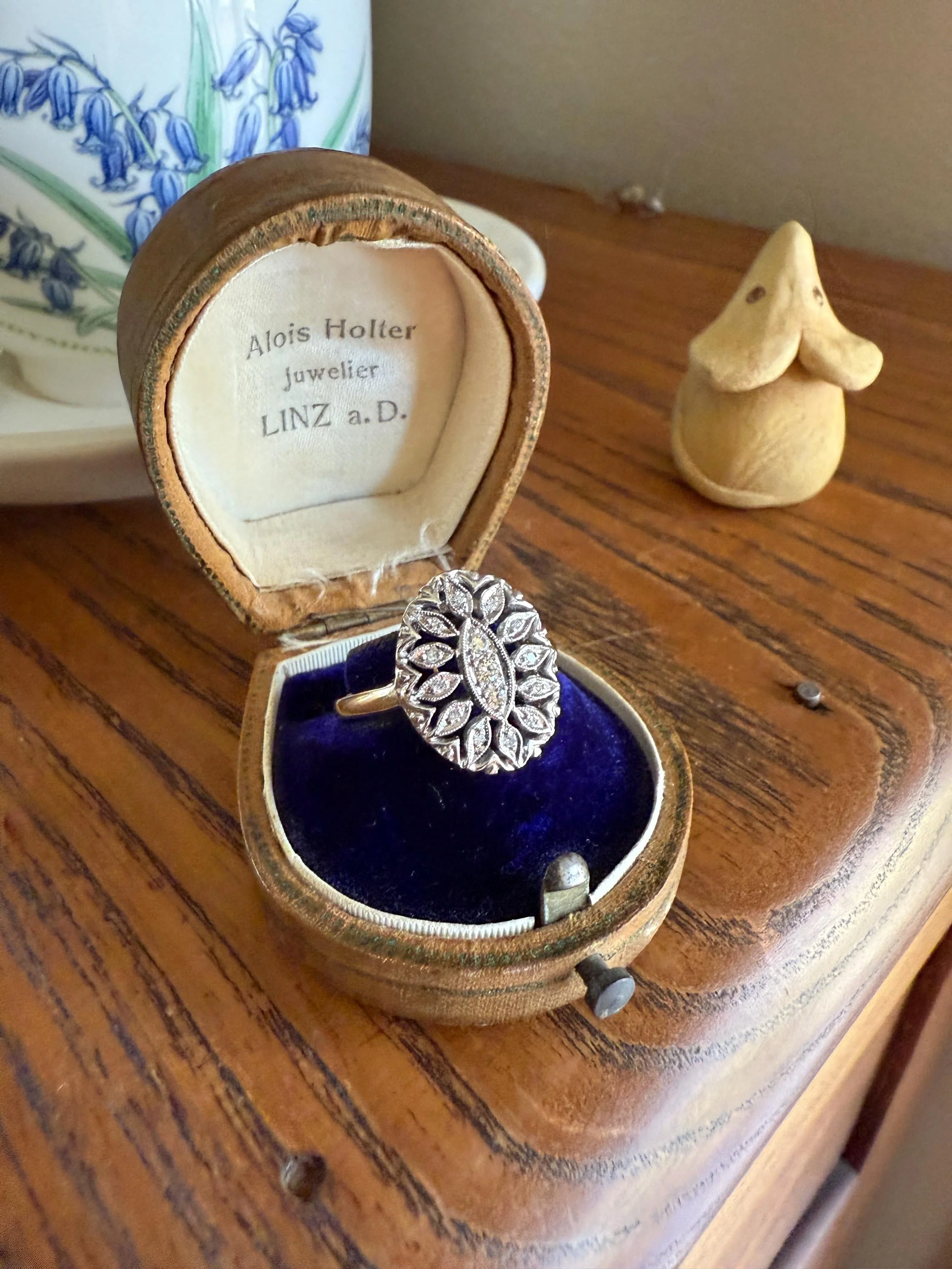 Scalloped Oval Antique Old Single Cut Diamond Open Work Shield Panel Ring 14k Two Tone Gold Cocktail Stacker Marquise Illusion Starburst - Image 4