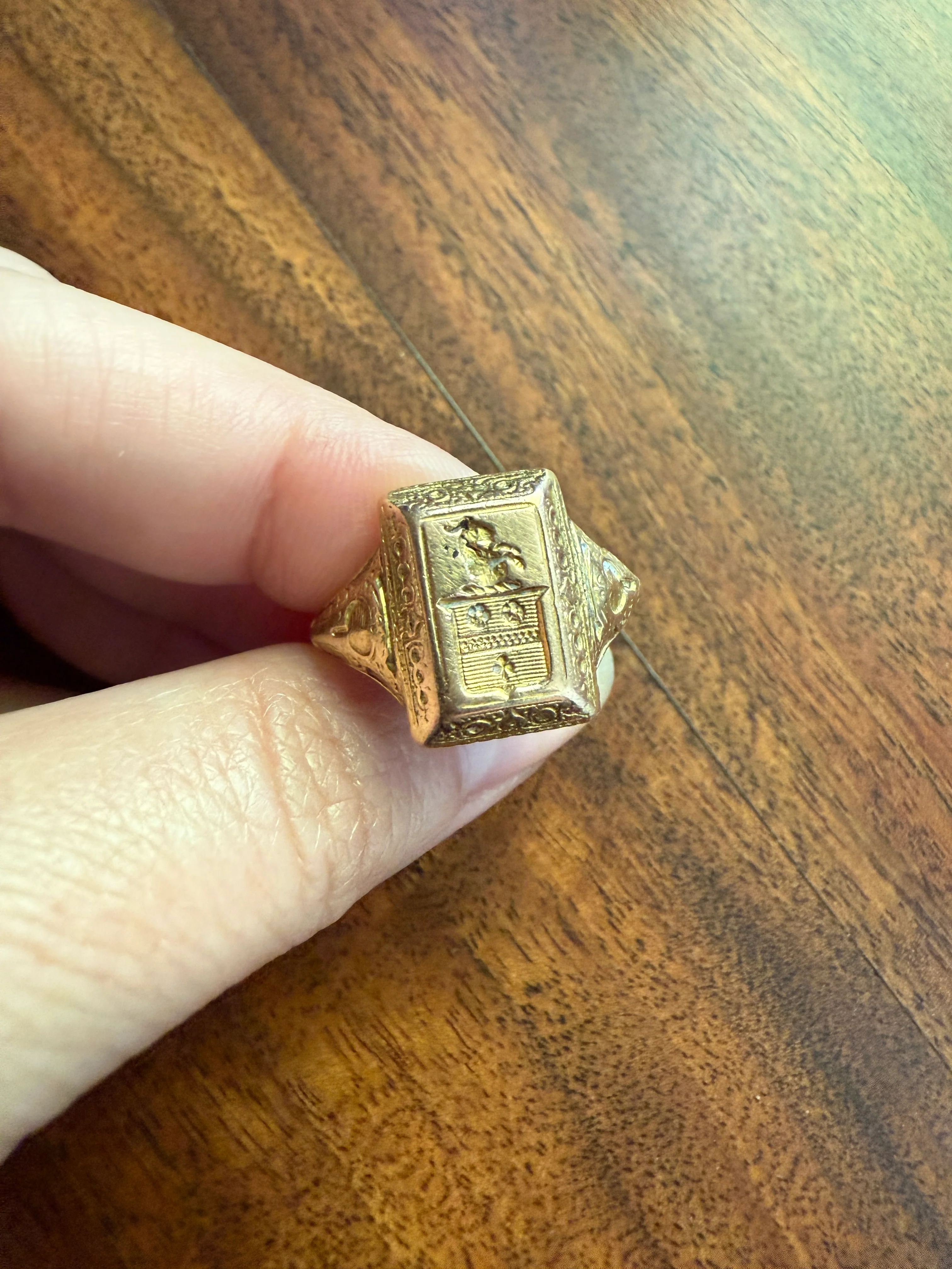 SECRET Hidden Key SIGNET Ring Heraldic Coat of Arms HEAVY 12g 18k Gold Unisex Wax Seal Historic Rare Stacker Ram Benner Crest - Image 13
