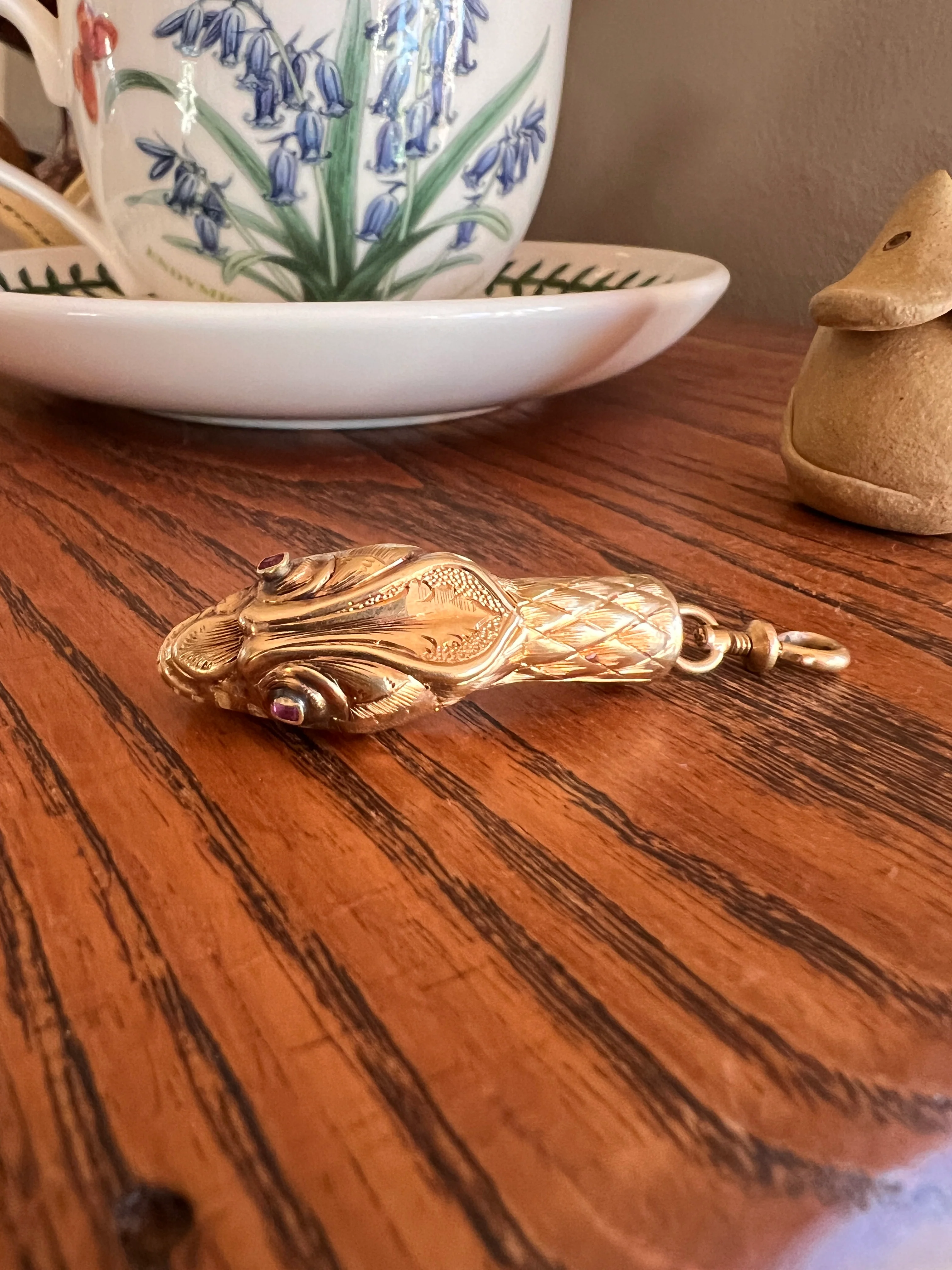 Smiling SNAKE Large Victorian Antique Pendant Figural TEETH! 5.2g 18k Gold Solid French Swivel w/ Dog Clip - Image 11