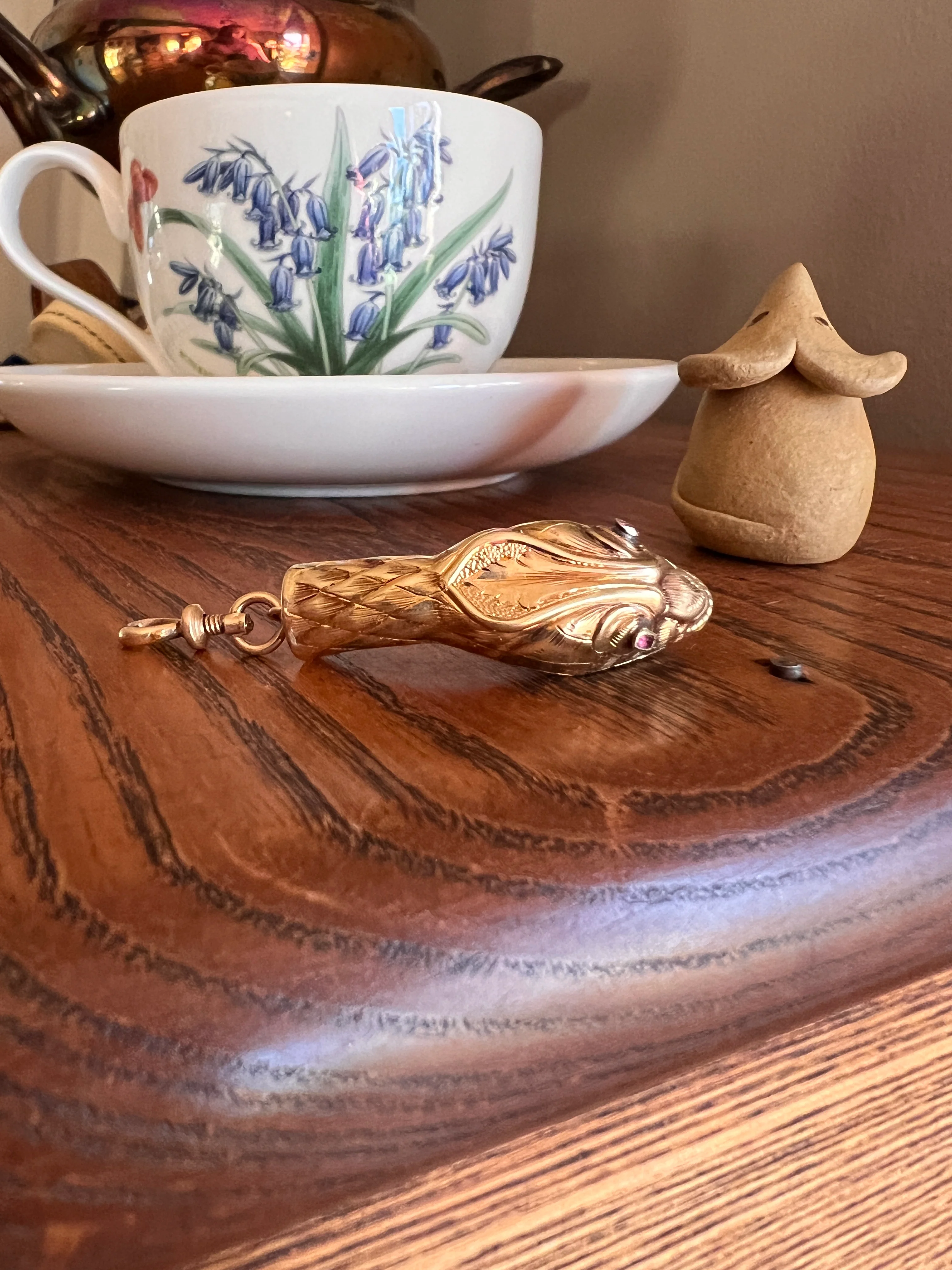 Smiling SNAKE Large Victorian Antique Pendant Figural TEETH! 5.2g 18k Gold Solid French Swivel w/ Dog Clip - Image 14