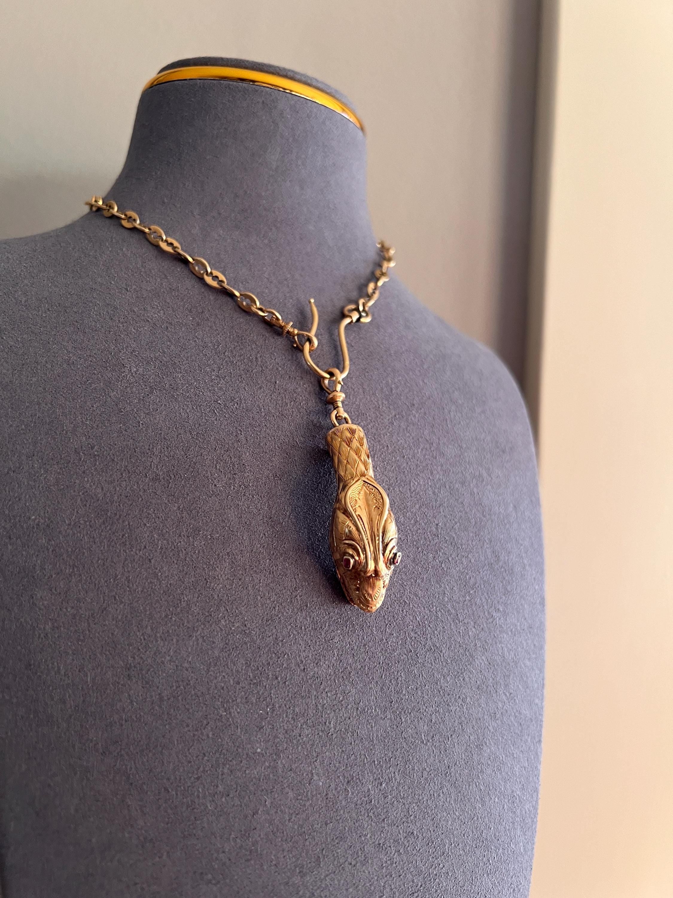 Smiling SNAKE Large Victorian Antique Pendant Figural TEETH! 5.2g 18k Gold Solid French Swivel w/ Dog Clip - Image 5