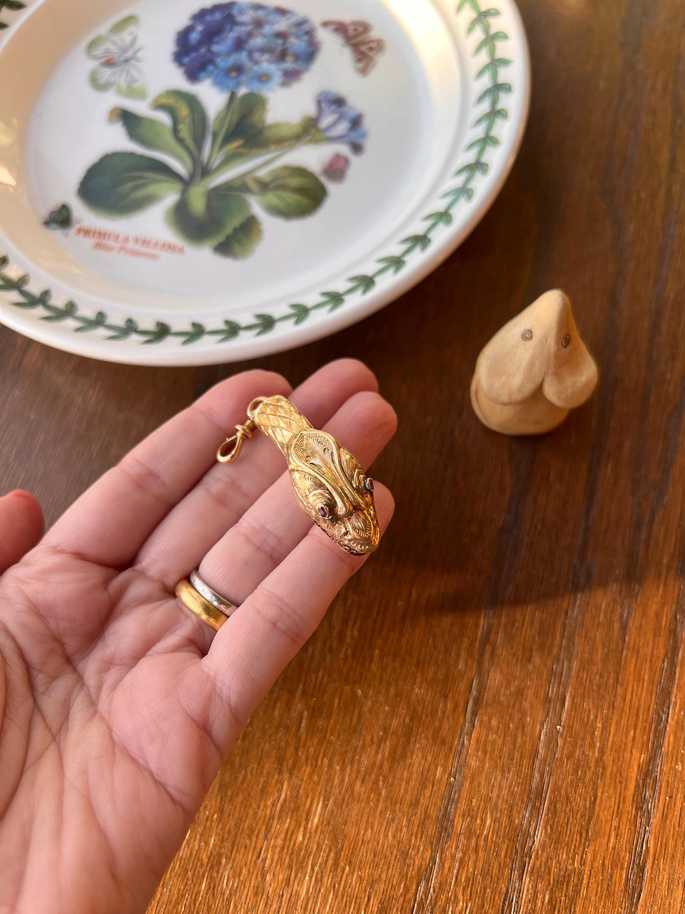 Smiling SNAKE Large Victorian Antique Pendant Figural TEETH! 5.2g 18k Gold Solid French Swivel w/ Dog Clip - Image 8