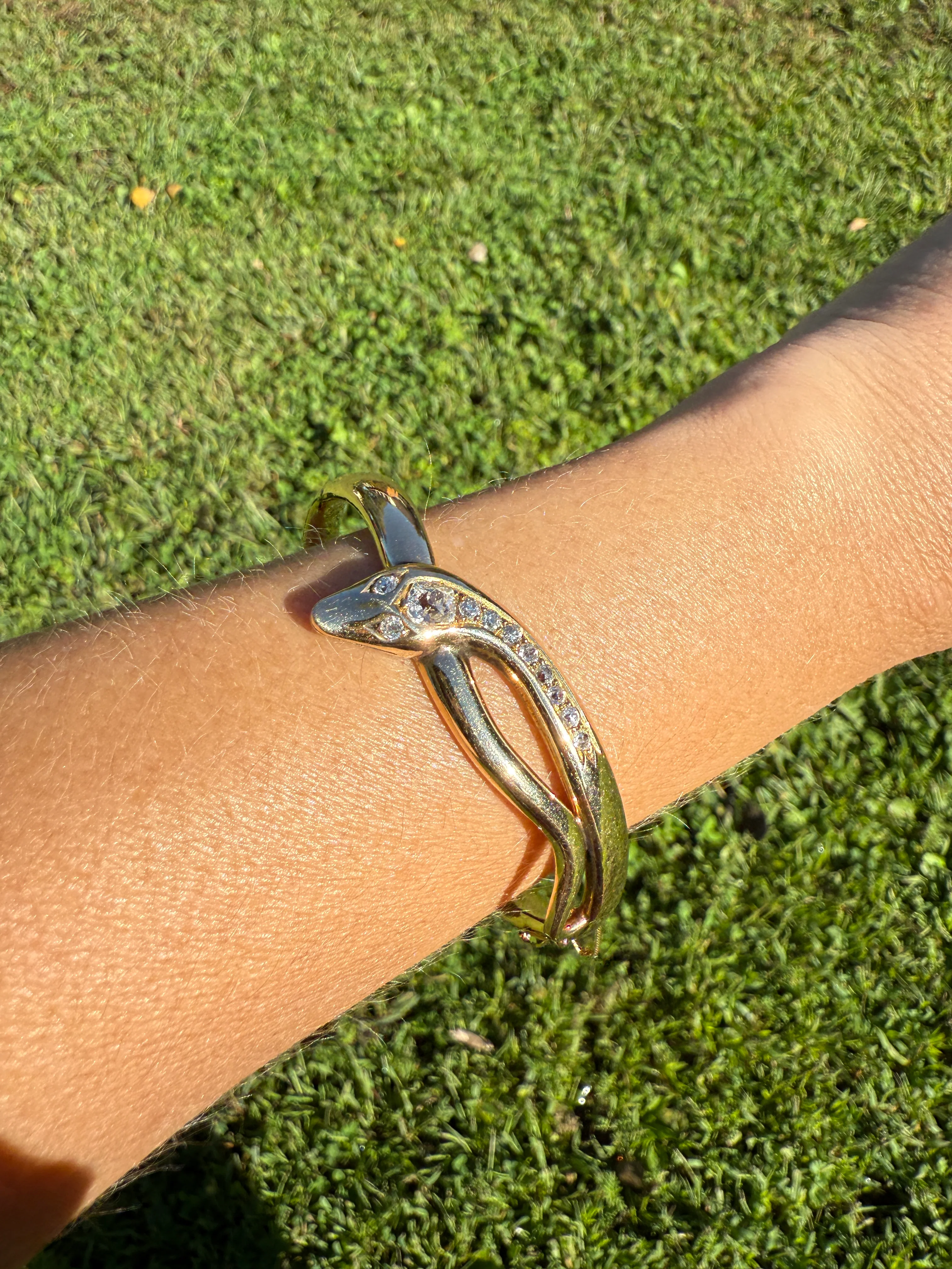 SNAKE Antique 1.3 Carat Old Mine Cut DIAMOND 32g 14k GOLD Chunky Heavy Bangle Bracelet Figural - Image 11
