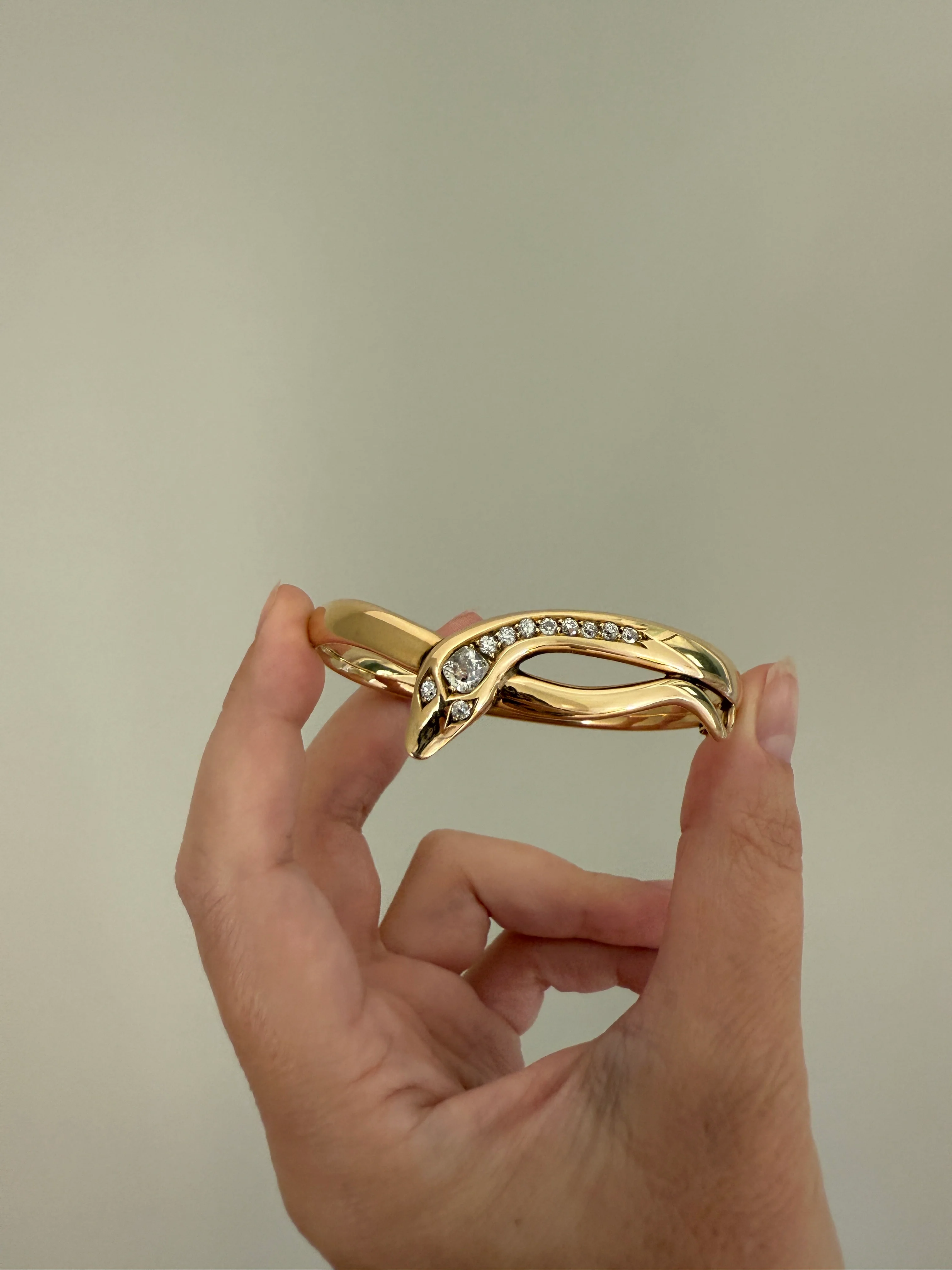 SNAKE Antique 1.3 Carat Old Mine Cut DIAMOND 32g 14k GOLD Chunky Heavy Bangle Bracelet Figural - Image 12