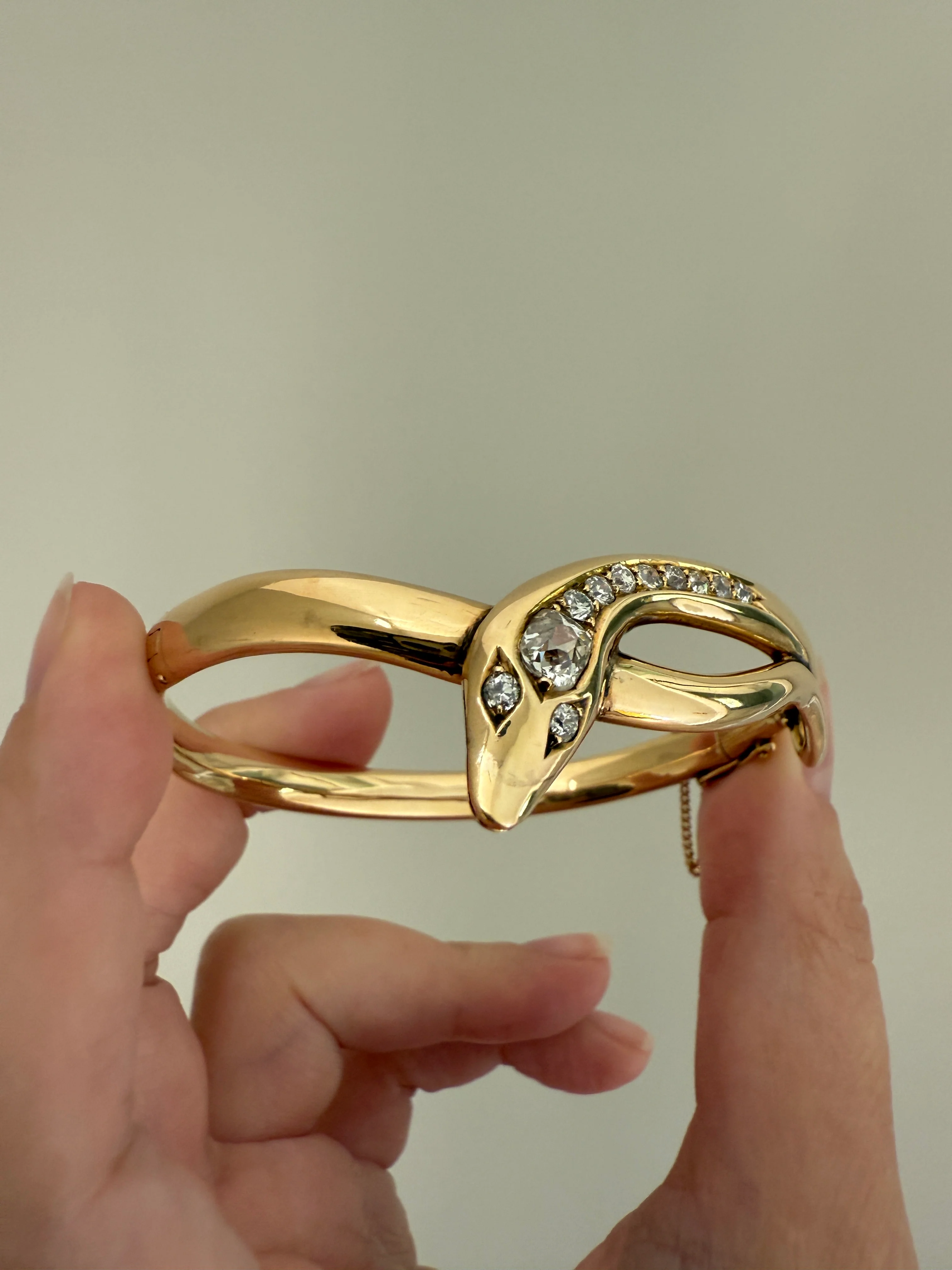 SNAKE Antique 1.3 Carat Old Mine Cut DIAMOND 32g 14k GOLD Chunky Heavy Bangle Bracelet Figural - Image 13