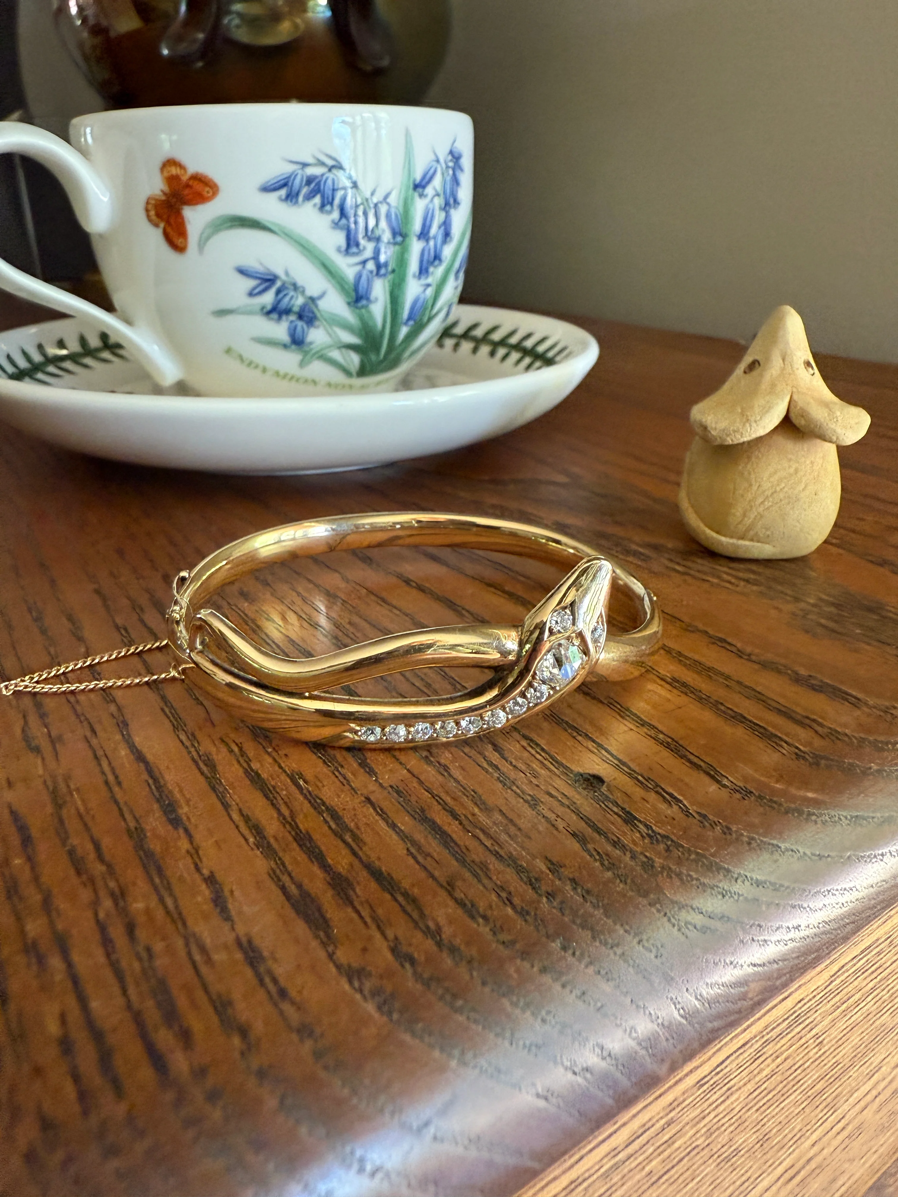 SNAKE Antique 1.3 Carat Old Mine Cut DIAMOND 32g 14k GOLD Chunky Heavy Bangle Bracelet Figural - Image 15
