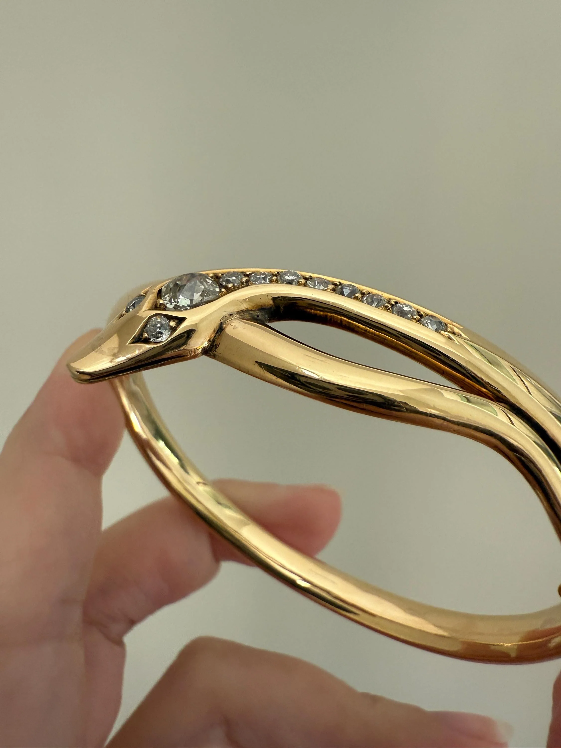 SNAKE Antique 1.3 Carat Old Mine Cut DIAMOND 32g 14k GOLD Chunky Heavy Bangle Bracelet Figural - Image 4