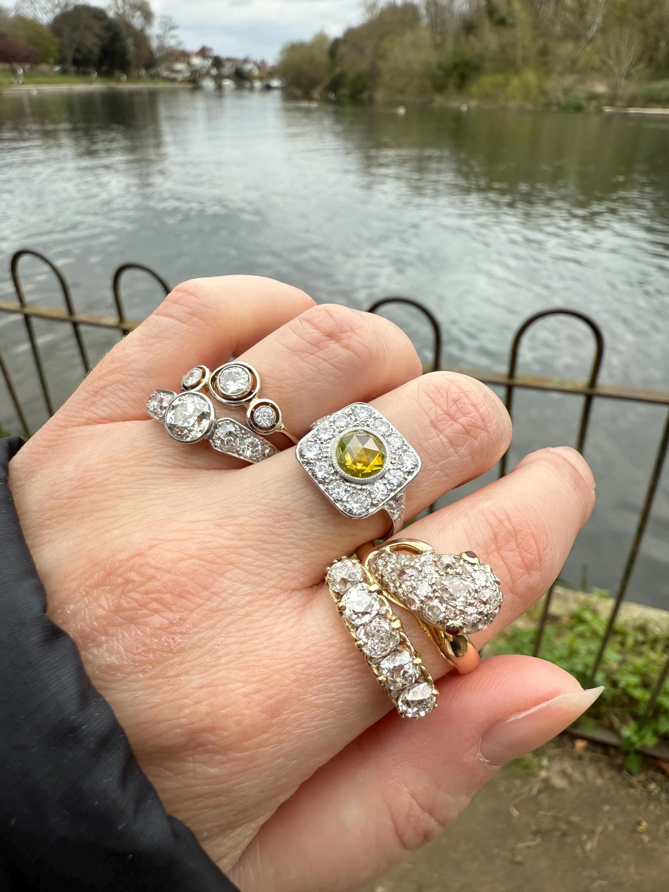 SNAKE Antique Figural Ring Chunky 1.5 Carat Rose Old Mine Cut Diamonds Encrusted Head Center Pear Ruby Eyes 18k Gold Solid 3D Band - Image 16