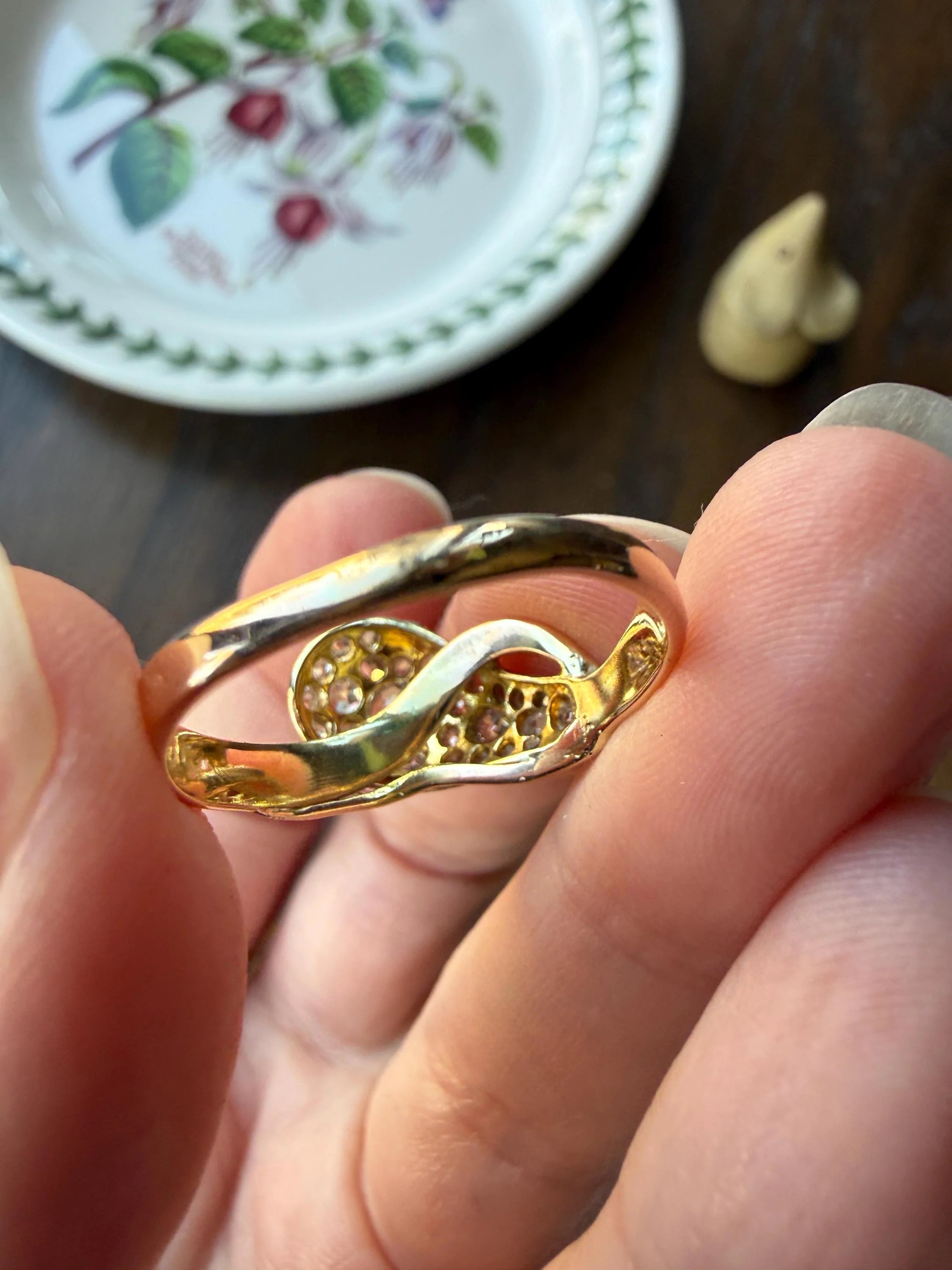 SNAKE Antique Figural Ring Chunky 1.5 Carat Rose Old Mine Cut Diamonds Encrusted Head Center Pear Ruby Eyes 18k Gold Solid 3D Band - Image 20
