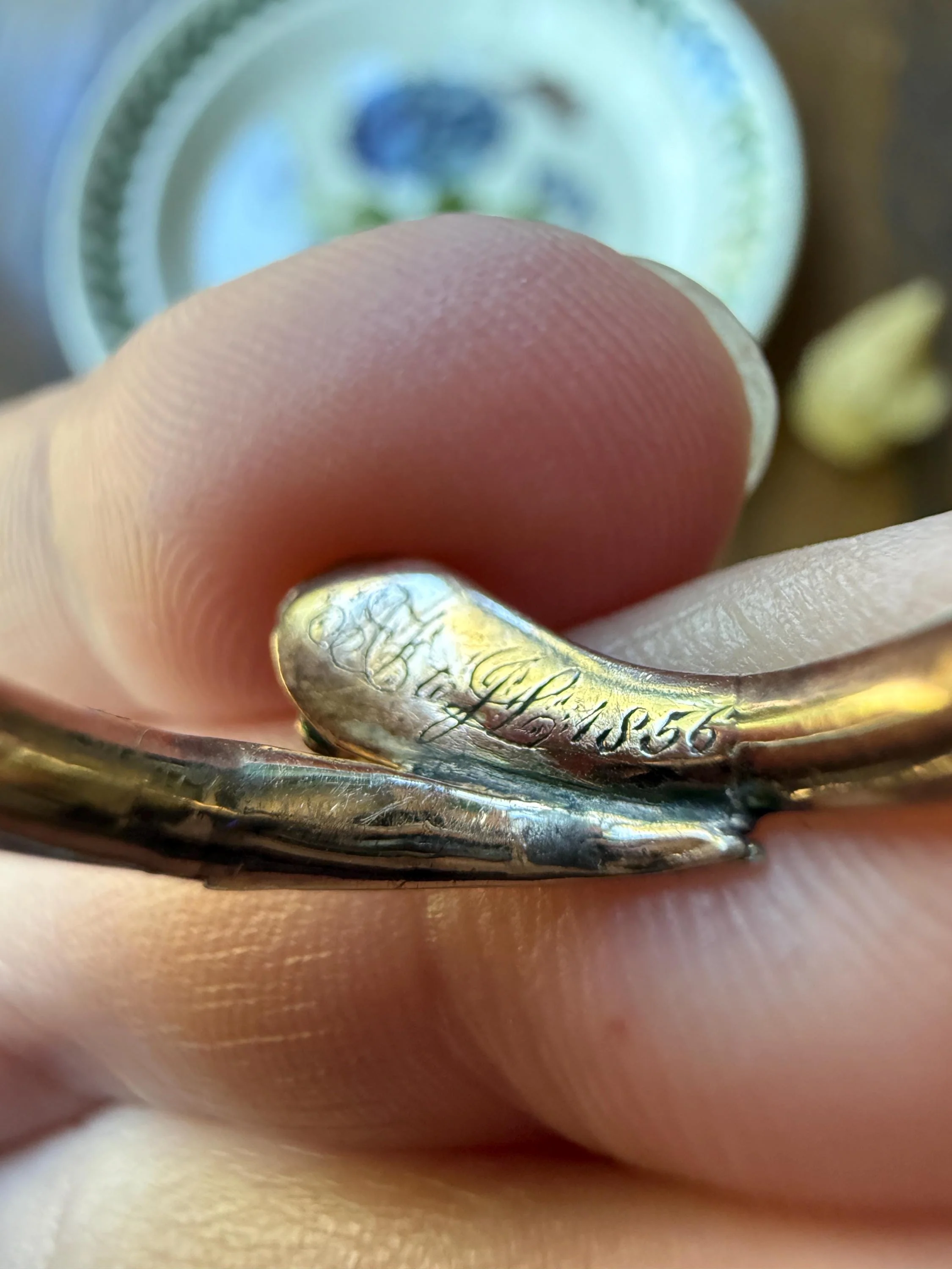 SNAKE Dated 1856 FLORAL Orange Blossom Forget Me Not Shank Victorian Band Garnet Eyes 14k Gold Figural Ring Animal Stacker Engraved Ooak - Image 3