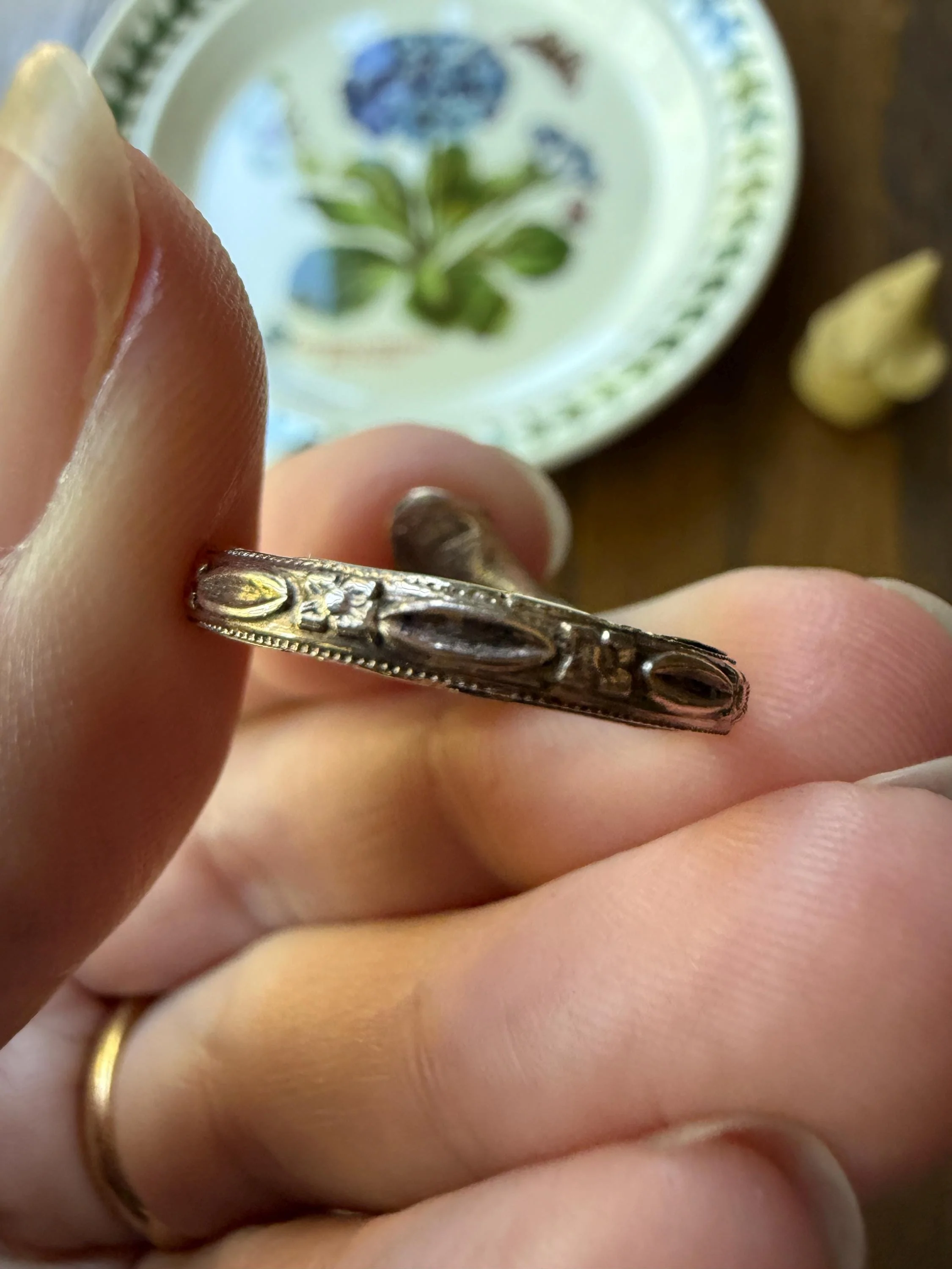 SNAKE Dated 1856 FLORAL Orange Blossom Forget Me Not Shank Victorian Band Garnet Eyes 14k Gold Figural Ring Animal Stacker Engraved Ooak - Image 8