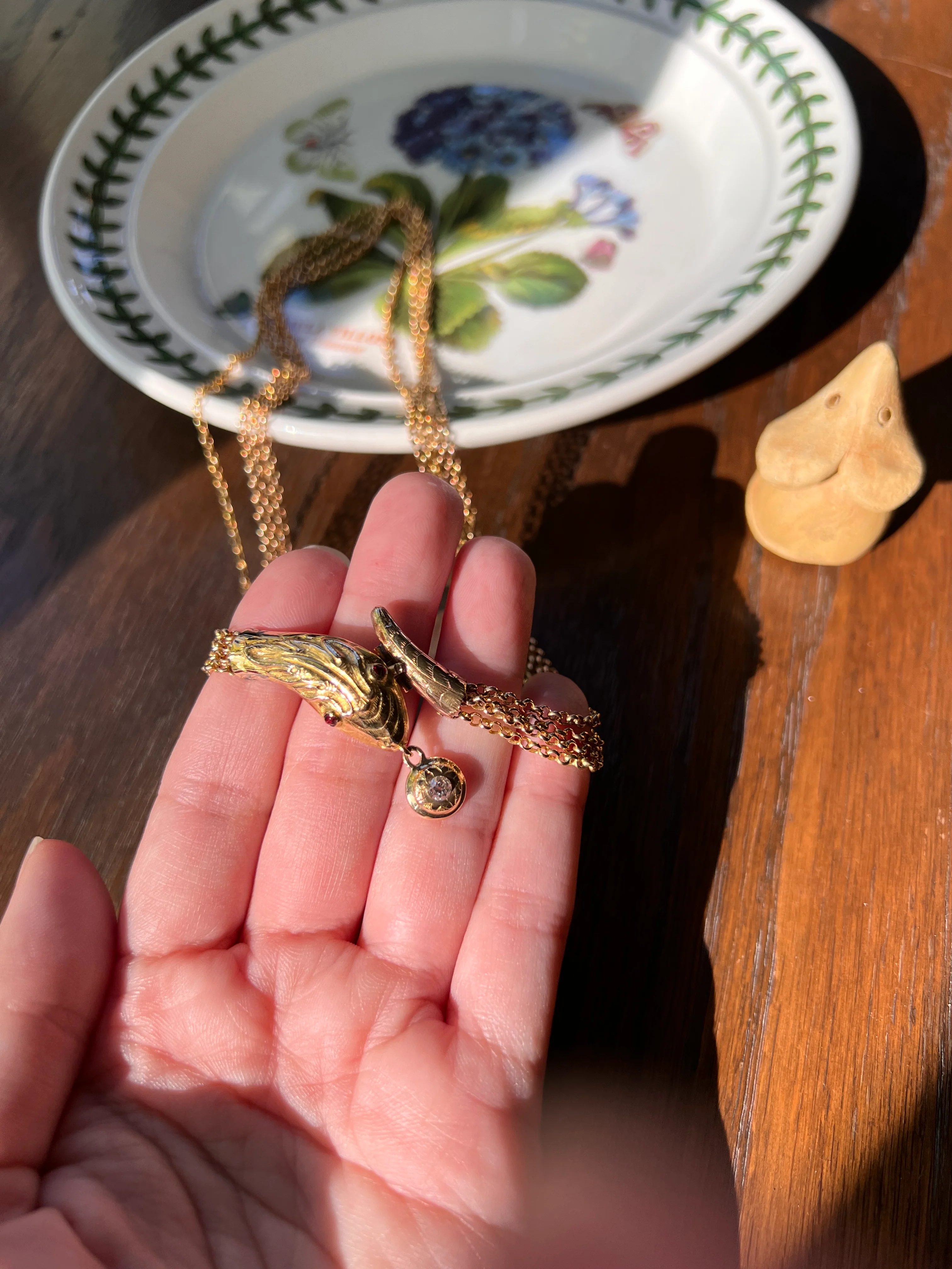 SNAKE Georgian Antique Old Mine Cut DIAMOND Four Multi Strand Cable Chain NECKLACE 18k Gold Figural Serpent Garnet Eyes - Image 16