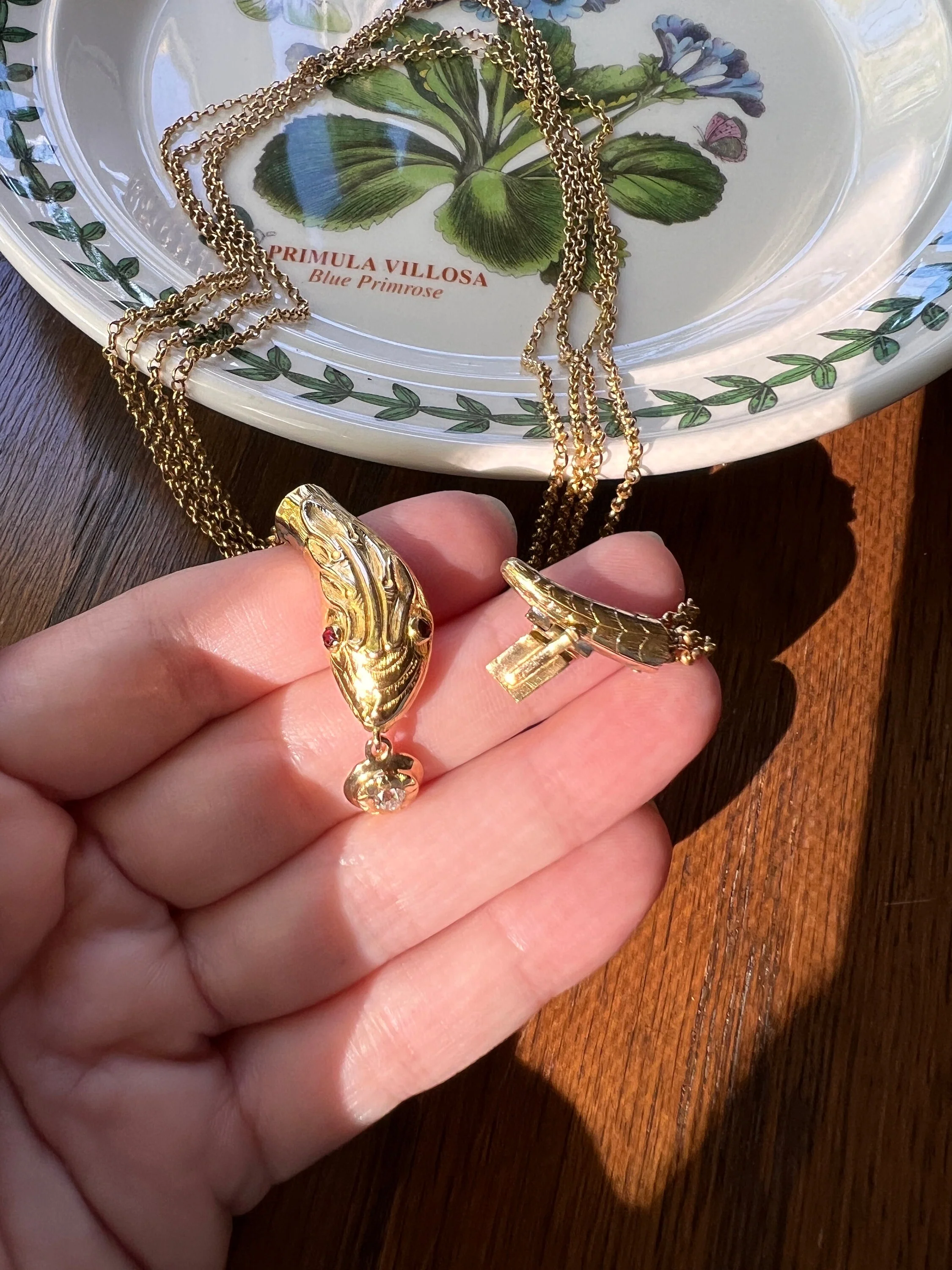 SNAKE Georgian Antique Old Mine Cut DIAMOND Four Multi Strand Cable Chain NECKLACE 18k Gold Figural Serpent Garnet Eyes - Image 8