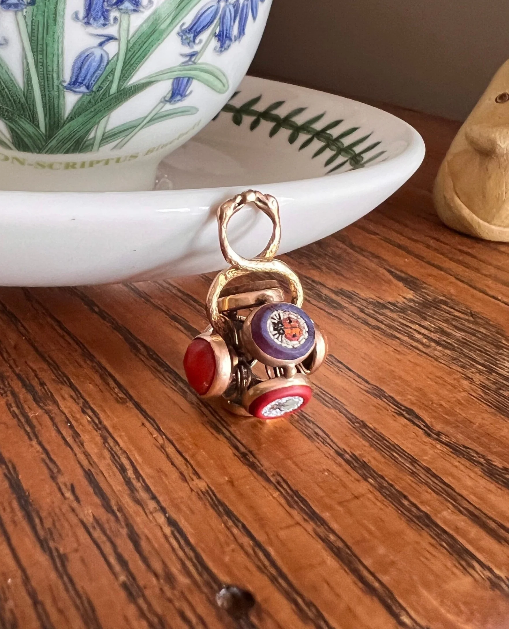SNAKES BUGS & FLOWERS Rare French Georgian Antique 18k Gold Micromosaic Spinner Pendant Fob