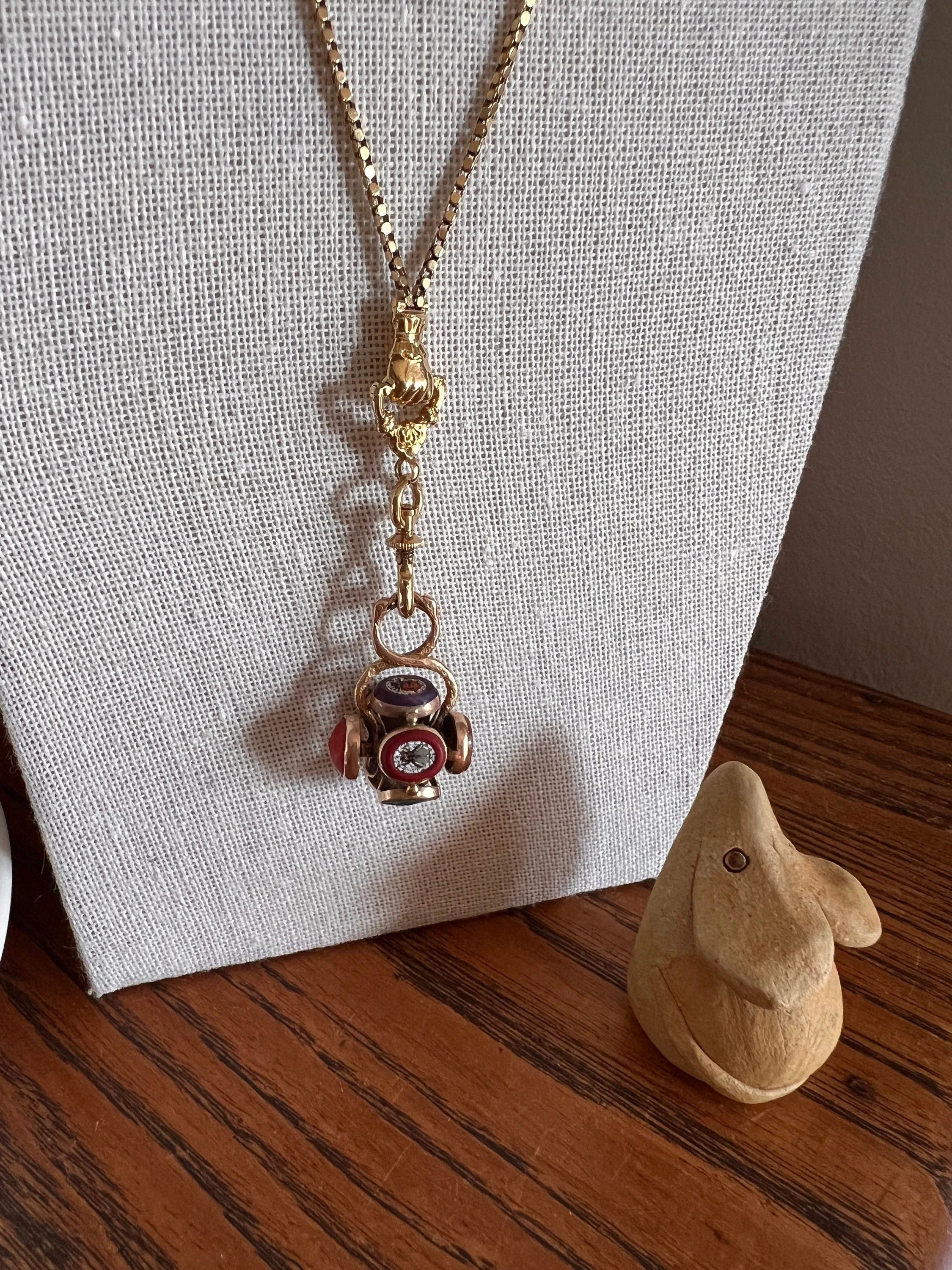 SNAKES BUGS & FLOWERS Rare French Georgian Antique 18k Gold Micromosaic Spinner Pendant Fob - Image 10