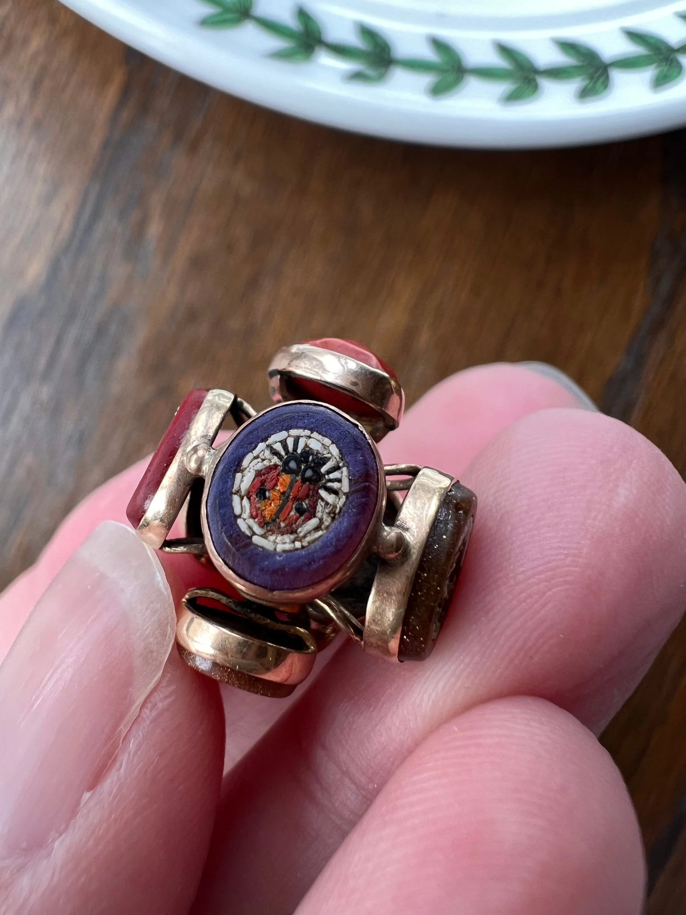 SNAKES BUGS & FLOWERS Rare French Georgian Antique 18k Gold Micromosaic Spinner Pendant Fob - Image 3
