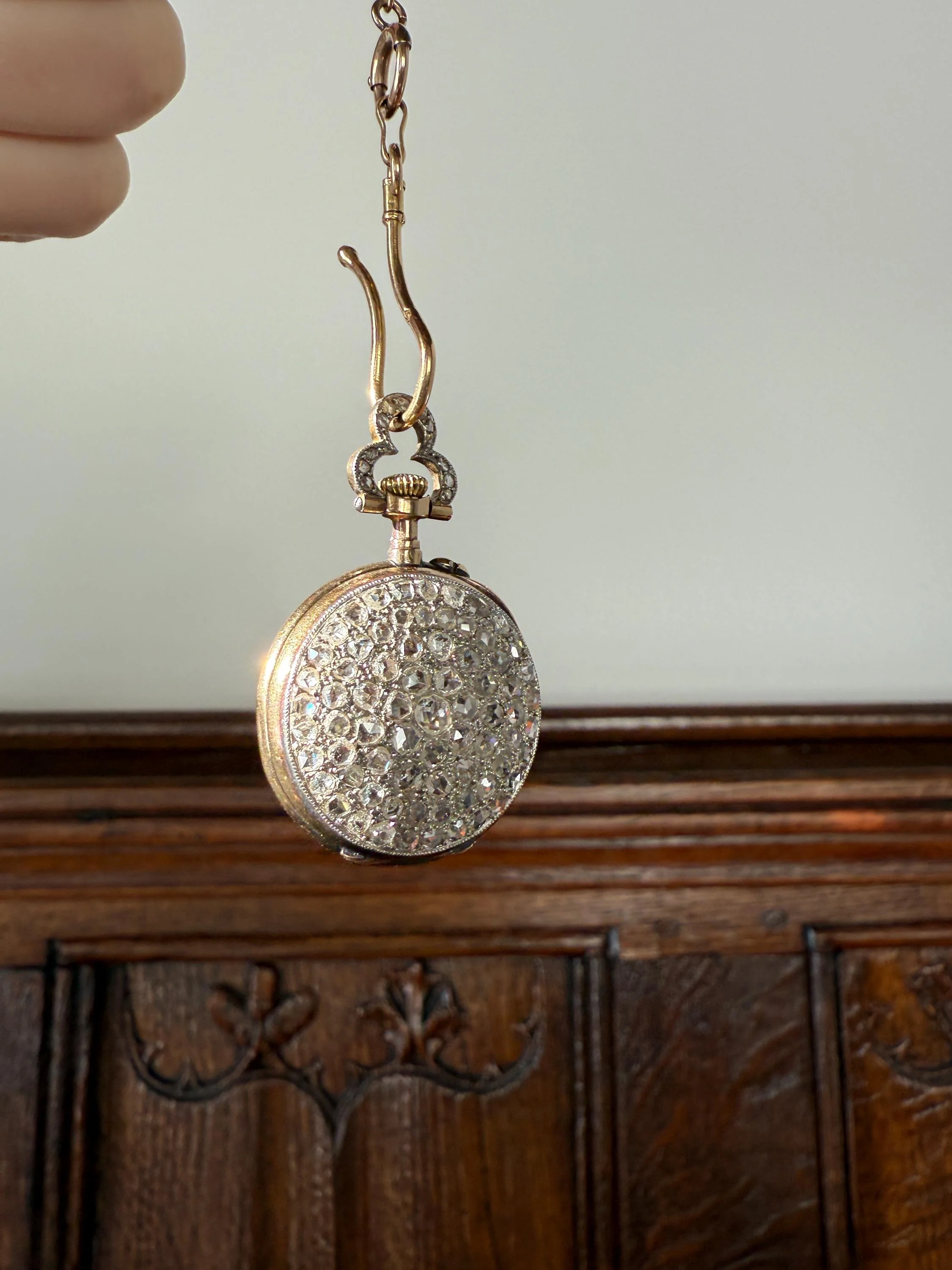 Sparkle Bomb ENTIRELY DIAMOND Encrusted French VICTORIAN Chunky Rose Cut Diamond Antique 18k Gold Silver Pocket Watch Case Pendant Locket - Image 10
