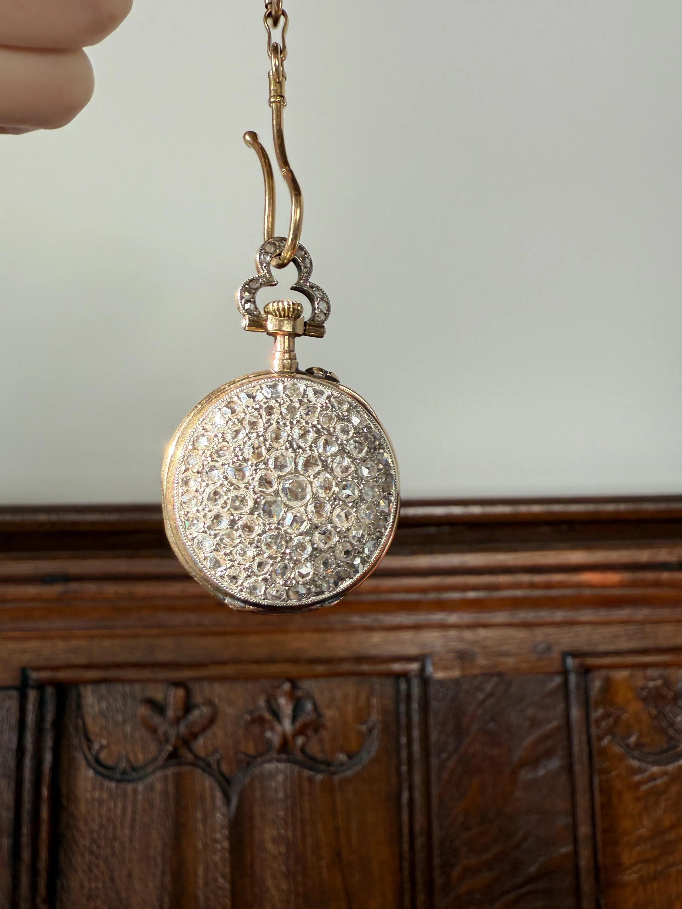 Sparkle Bomb ENTIRELY DIAMOND Encrusted French VICTORIAN Chunky Rose Cut Diamond Antique 18k Gold Silver Pocket Watch Case Pendant Locket - Image 13