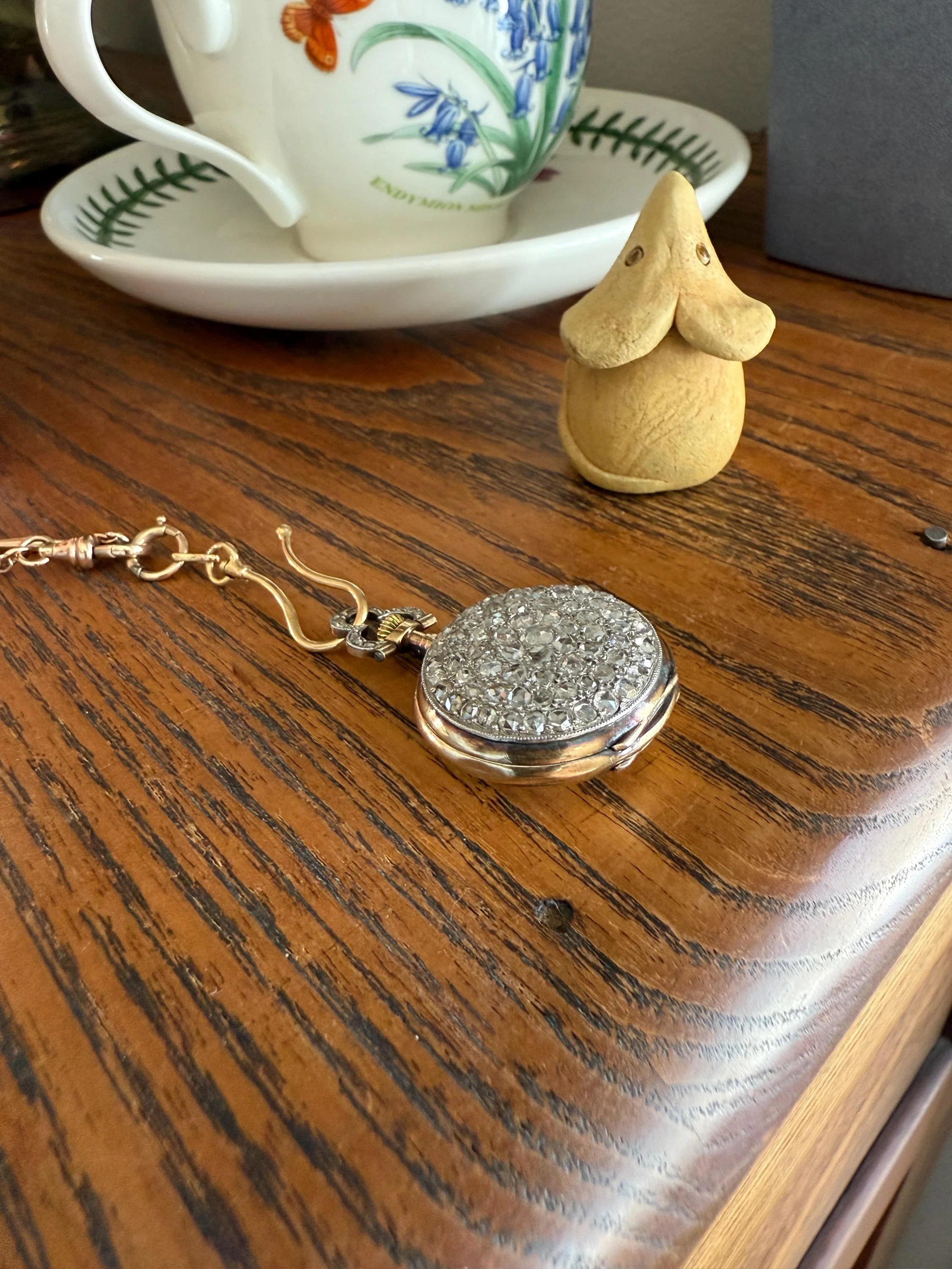 Sparkle Bomb ENTIRELY DIAMOND Encrusted French VICTORIAN Chunky Rose Cut Diamond Antique 18k Gold Silver Pocket Watch Case Pendant Locket - Image 14