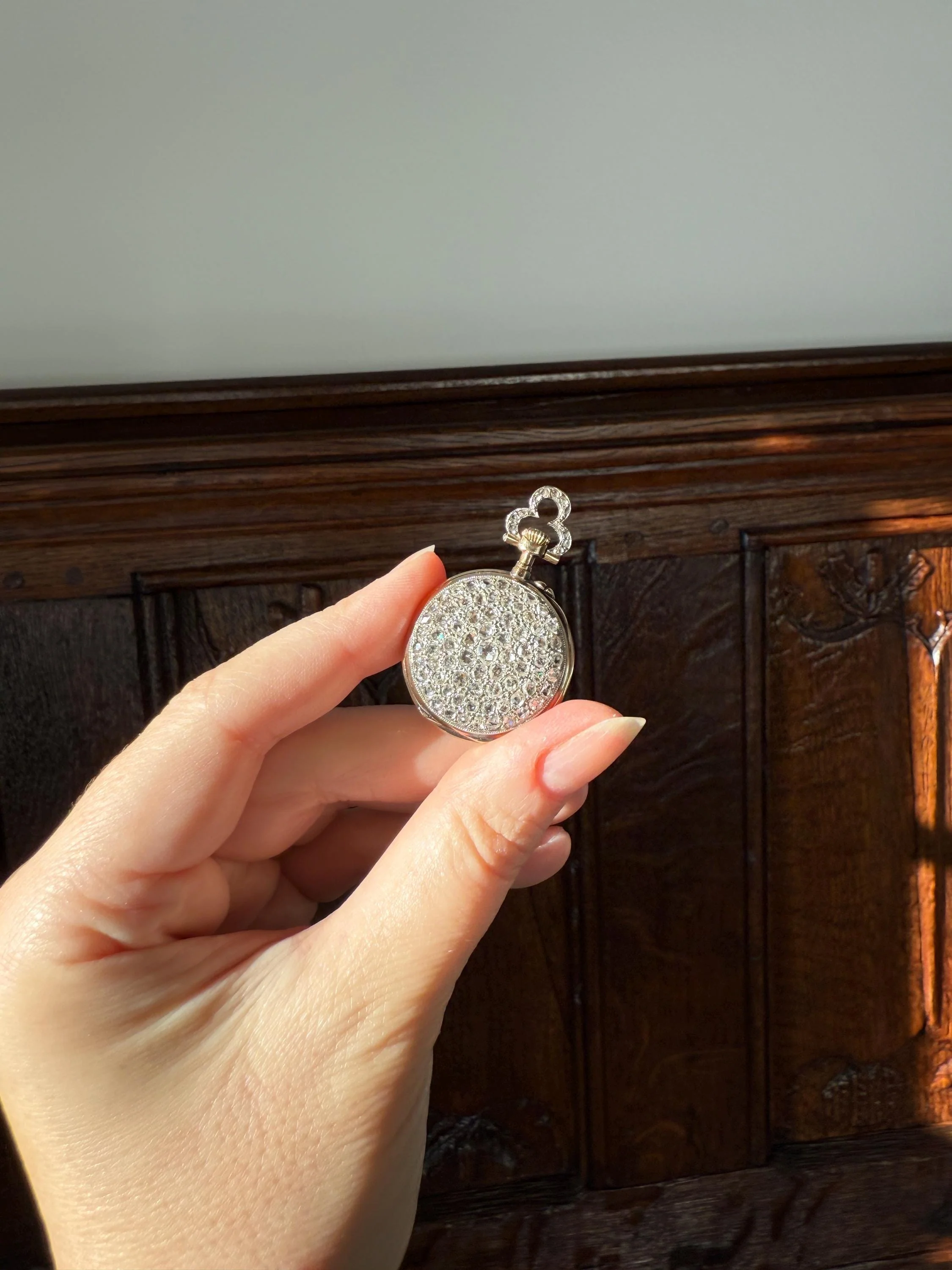 Sparkle Bomb ENTIRELY DIAMOND Encrusted French VICTORIAN Chunky Rose Cut Diamond Antique 18k Gold Silver Pocket Watch Case Pendant Locket - Image 18