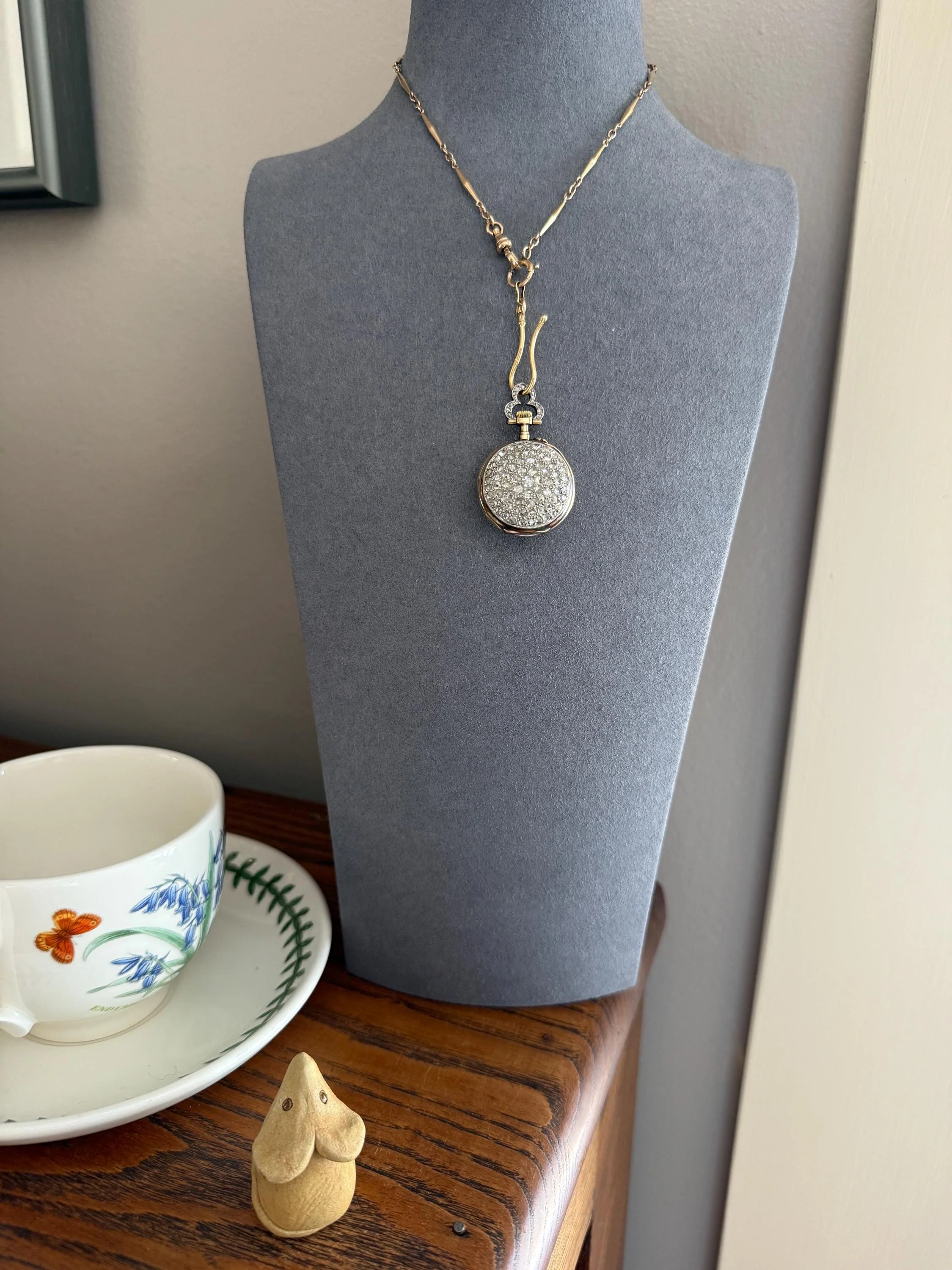 Sparkle Bomb ENTIRELY DIAMOND Encrusted French VICTORIAN Chunky Rose Cut Diamond Antique 18k Gold Silver Pocket Watch Case Pendant Locket - Image 3