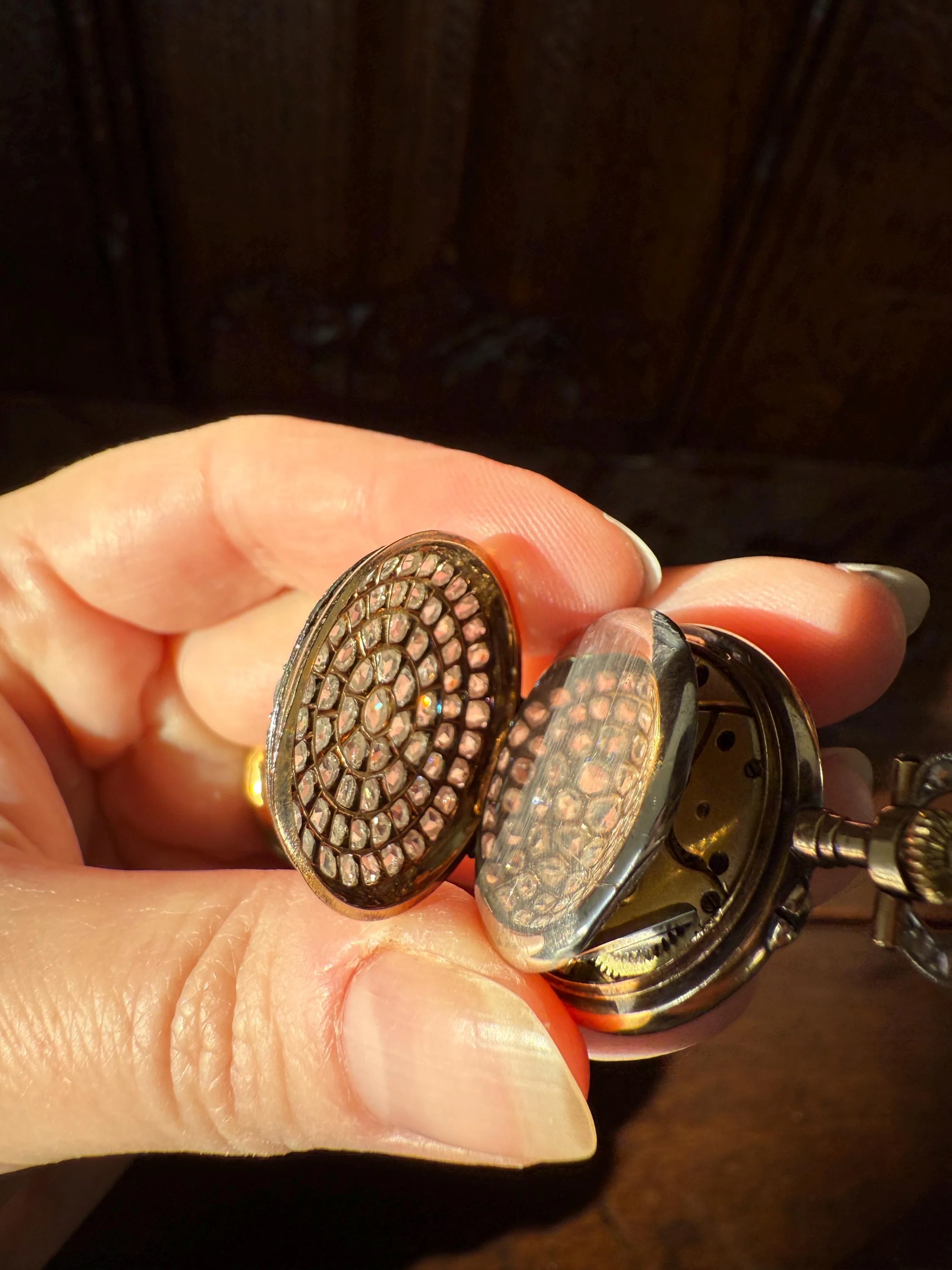 Sparkle Bomb ENTIRELY DIAMOND Encrusted French VICTORIAN Chunky Rose Cut Diamond Antique 18k Gold Silver Pocket Watch Case Pendant Locket - Image 7