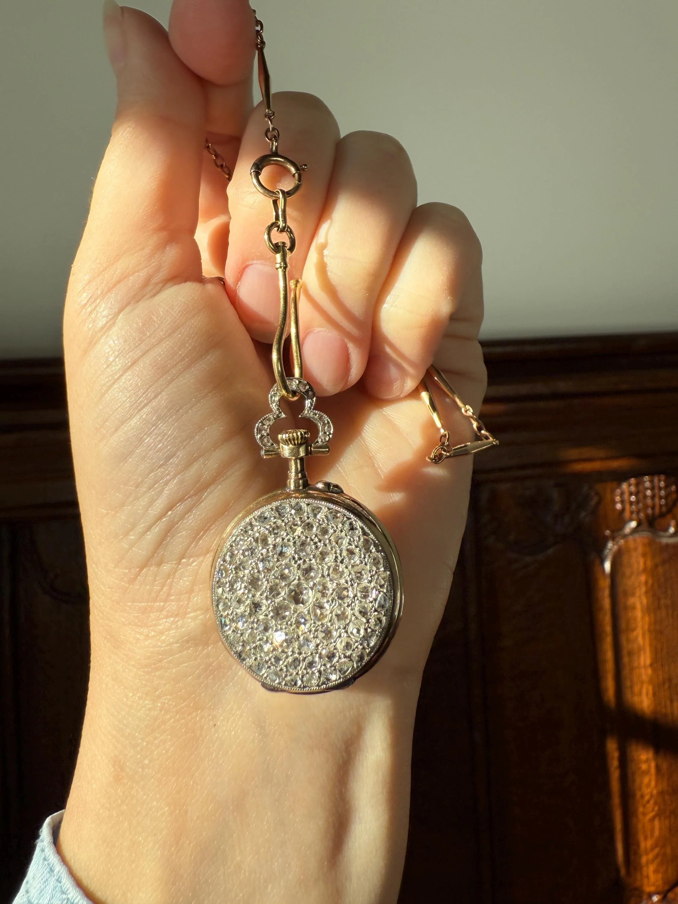 Sparkle Bomb ENTIRELY DIAMOND Encrusted French VICTORIAN Chunky Rose Cut Diamond Antique 18k Gold Silver Pocket Watch Case Pendant Locket - Image 9