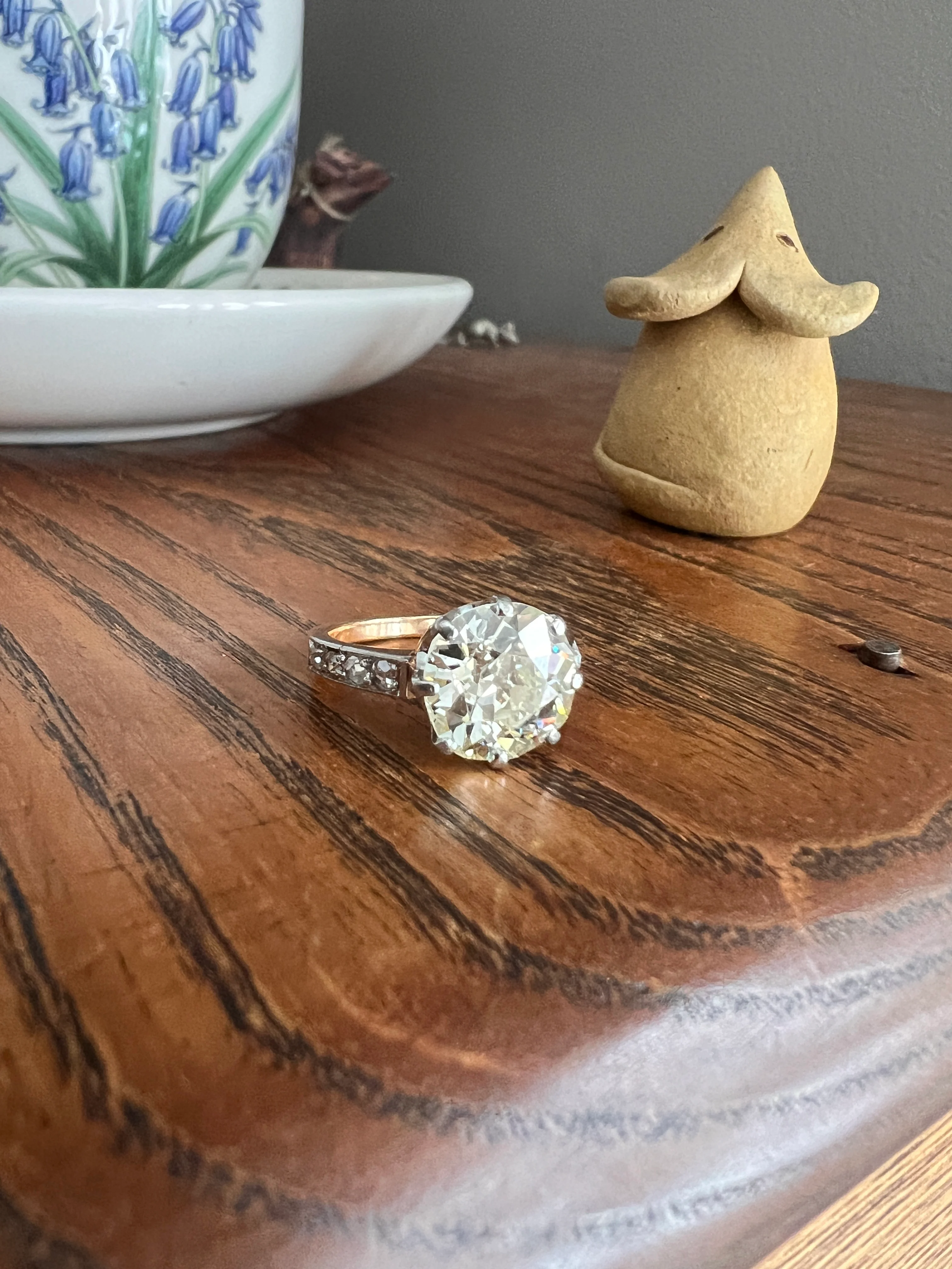 Special French Antique 3.5 CARAT Old European Cut DIAMOND Eye Clean Solitaire Rose Cuts Engagement Ring 18k Gold Platinum Fiery 3.65ctw OEC - Image 12