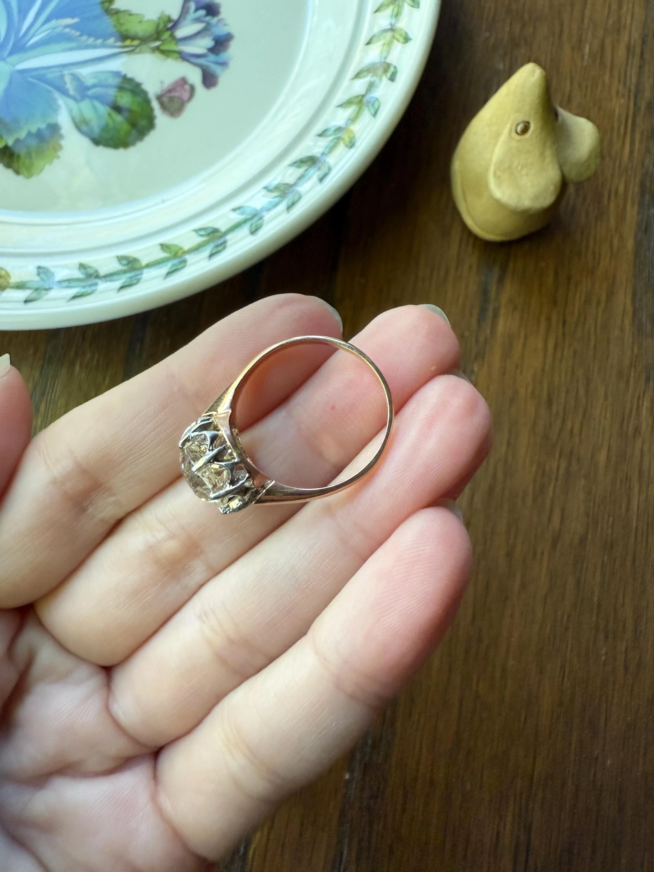 Special French Original Antique 3.5 CARAT Old European Cut DIAMOND Eye Clean Solitaire Engagement Ring 18k Rosy Gold Platinum Fiery OEC - Image 12