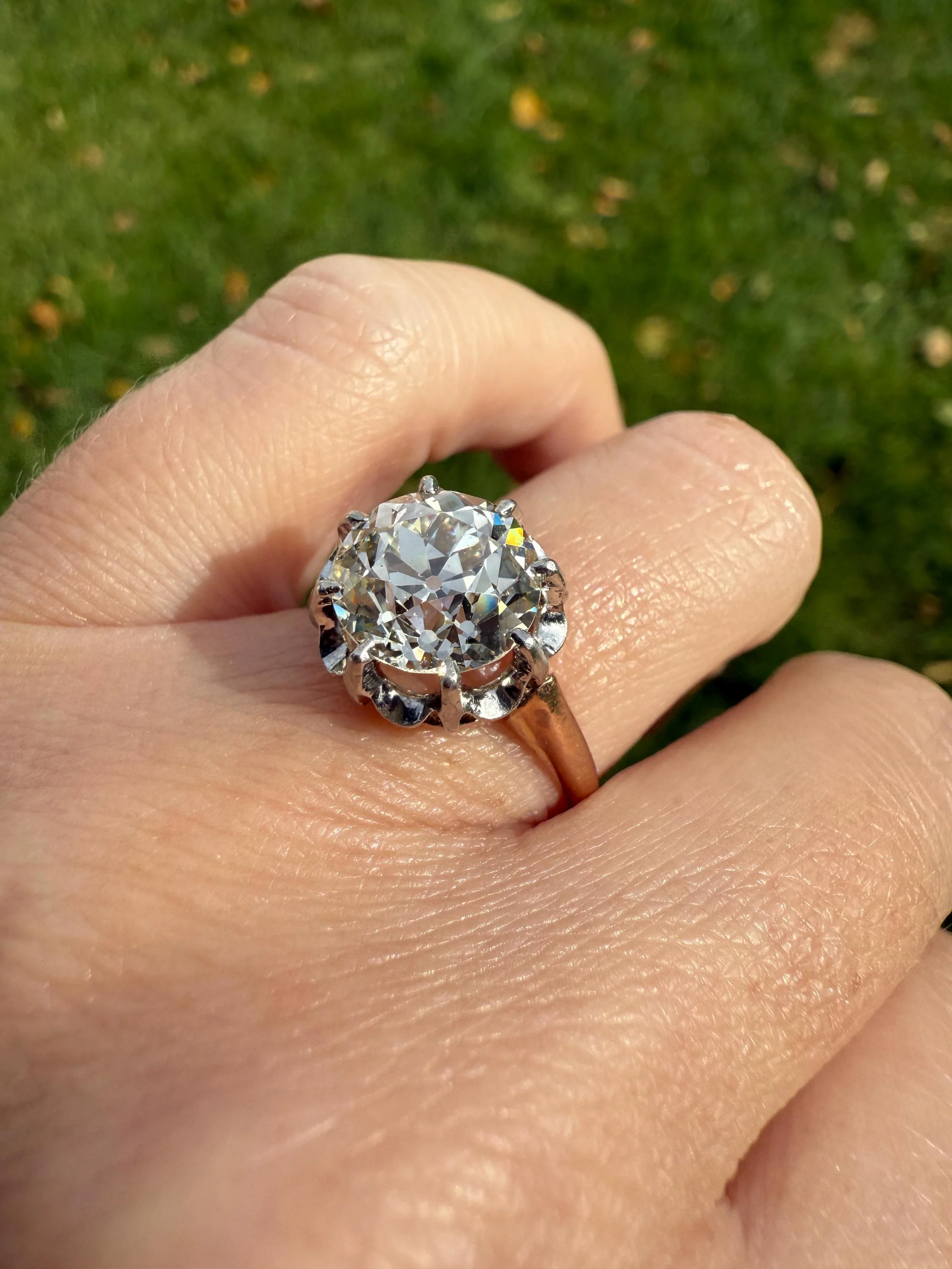 Special French Original Antique 3.5 CARAT Old European Cut DIAMOND Eye Clean Solitaire Engagement Ring 18k Rosy Gold Platinum Fiery OEC - Image 20